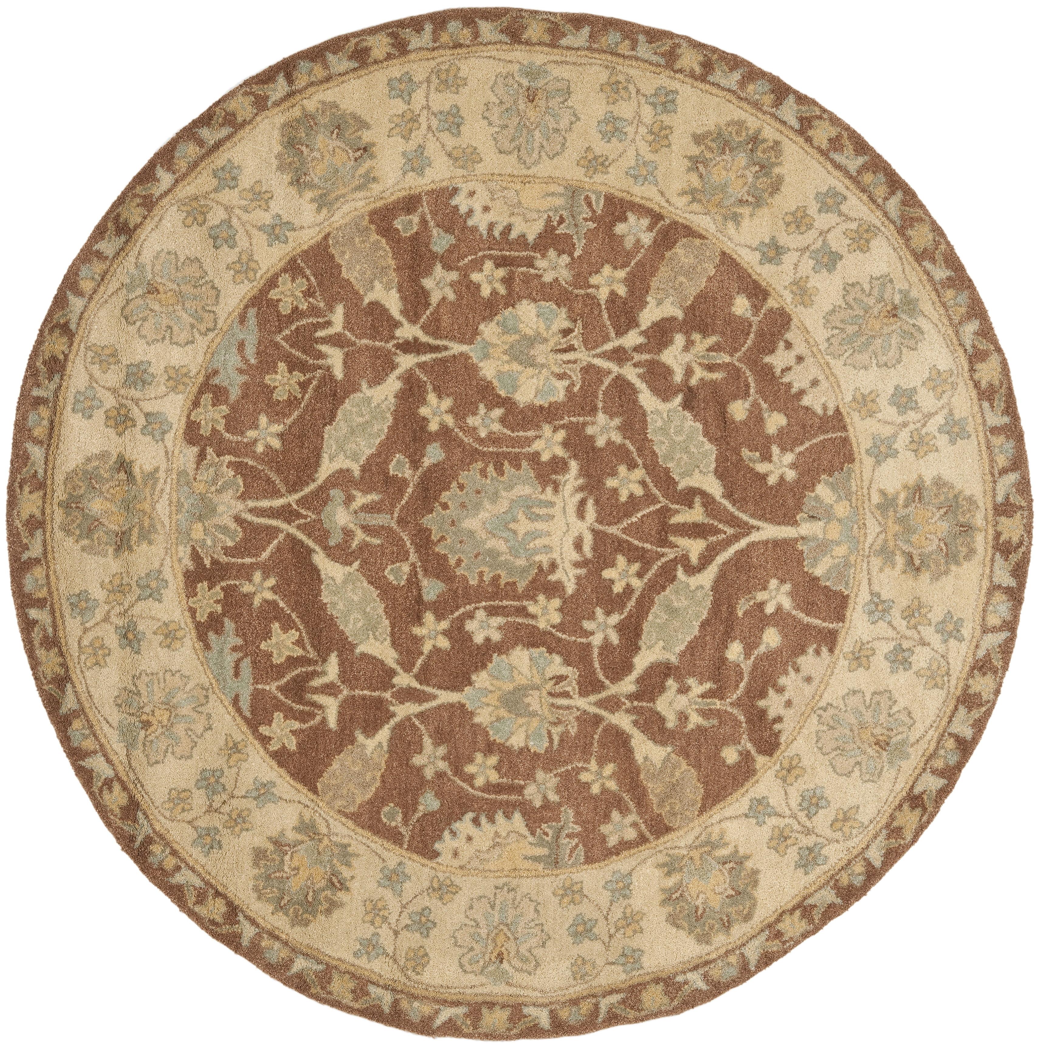 SAFAVIEH Antiquity Gisselle Traditional Floral Wool Area Rug, Brown/Taupe, 8' x 8' Round