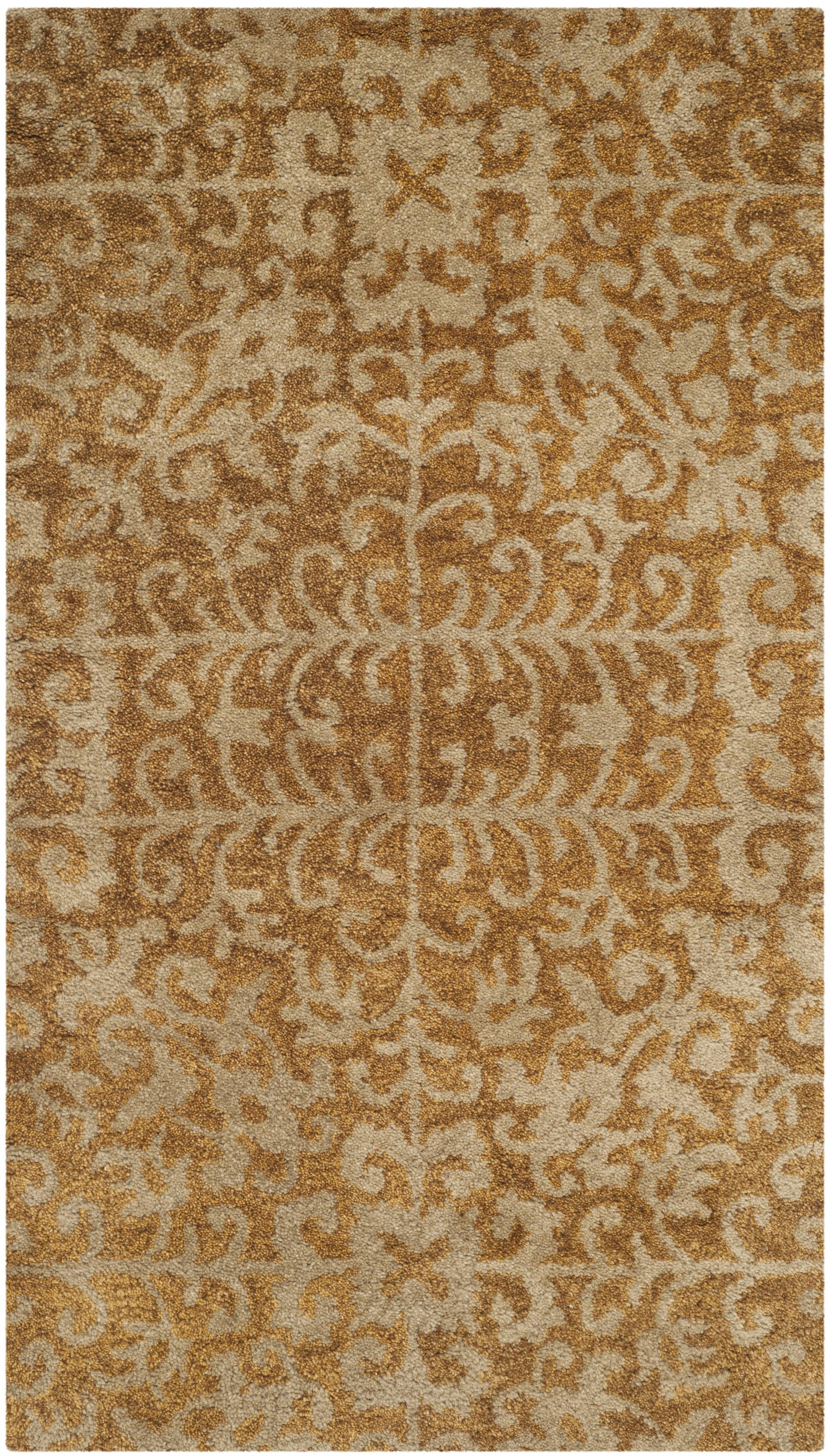 Elegant Floral Tufted Round Wool Rug in Gold and Beige, 27"