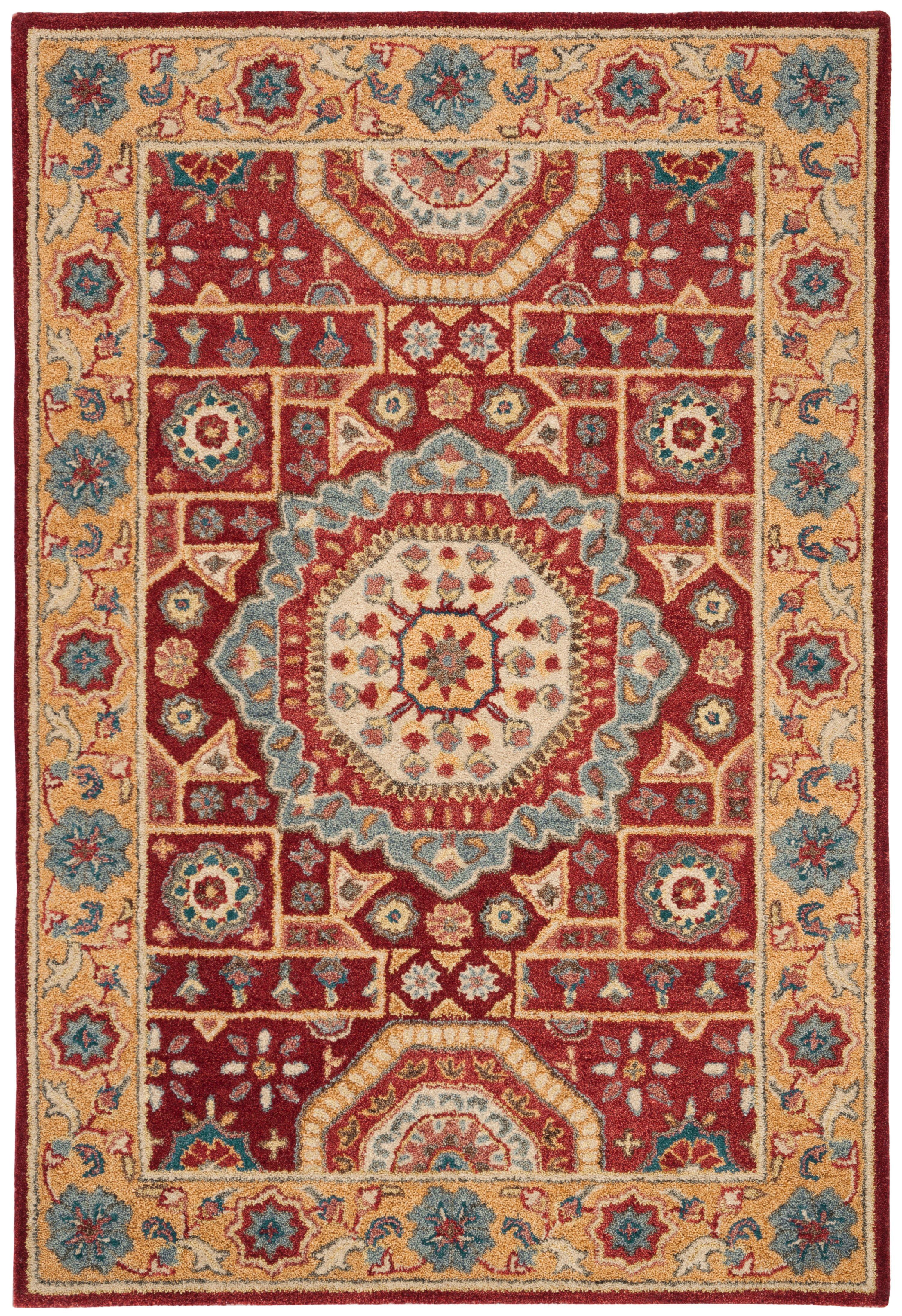 Handmade Red Wool Tufted Persian-Style Area Rug, 3' x 5'