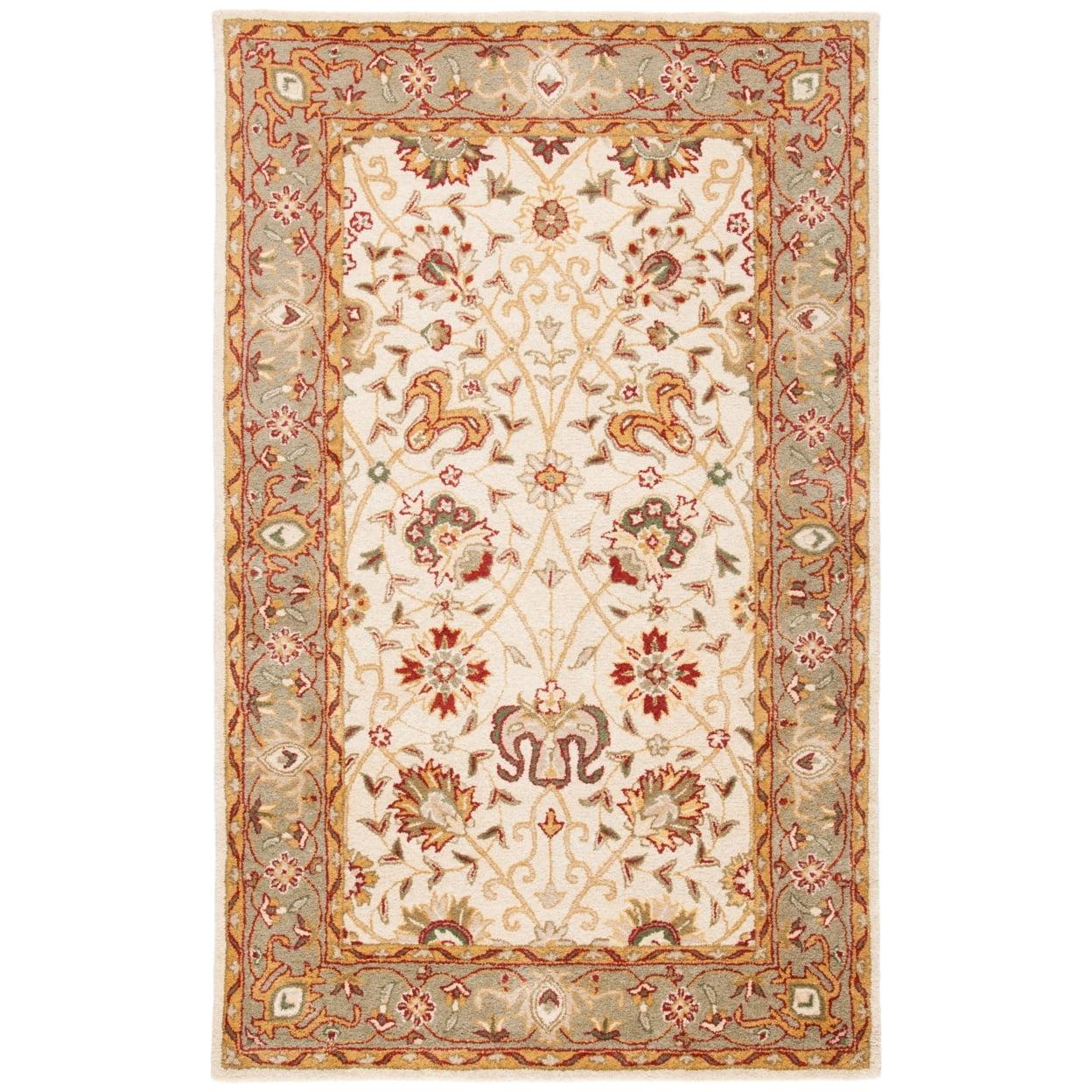 SAFAVIEH Antiquity Lilibeth Traditional Floral Wool Area Rug, Ivory, 4'6" x 6'6" Oval