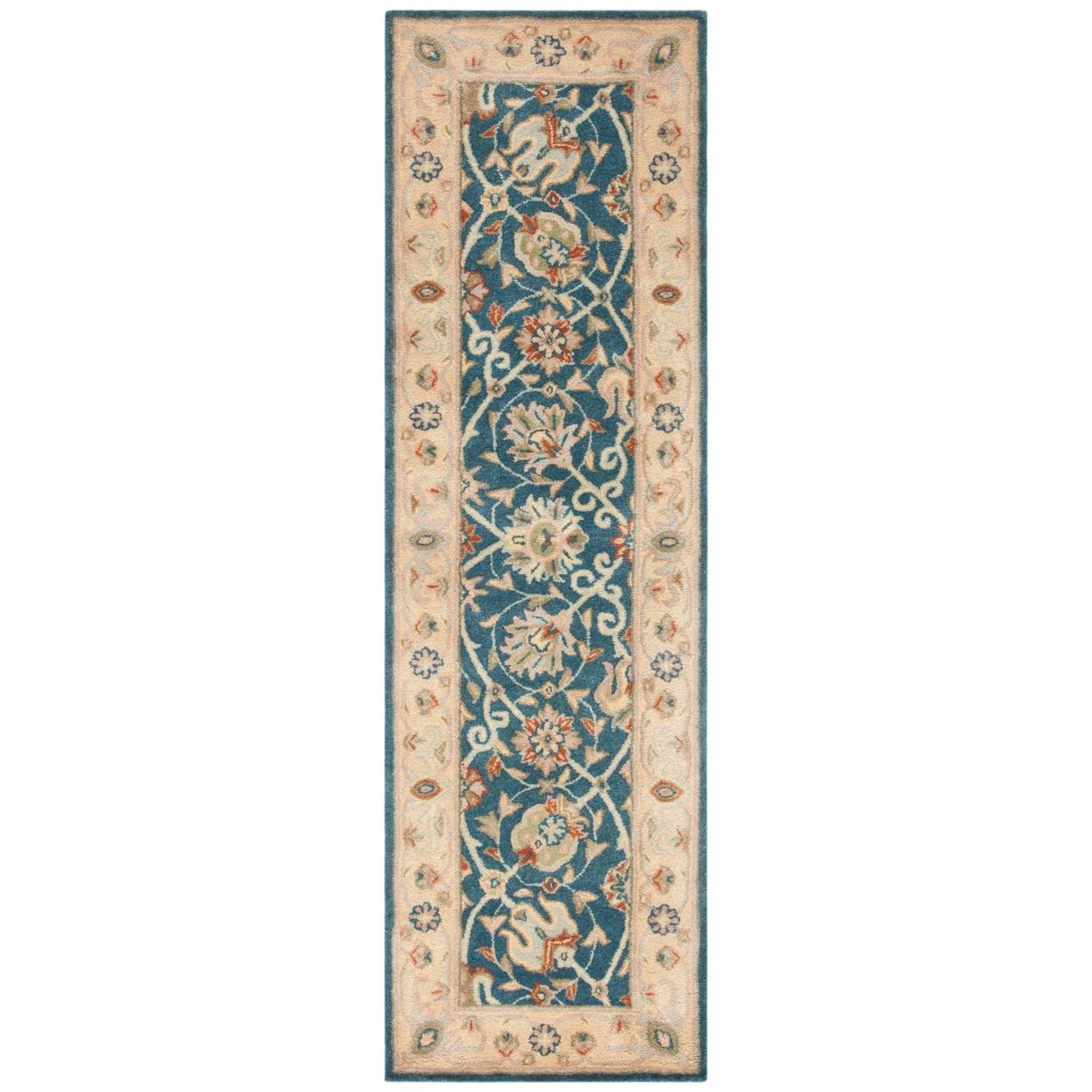 Antiquity Blue and Gold Hand Tufted Wool Runner Rug