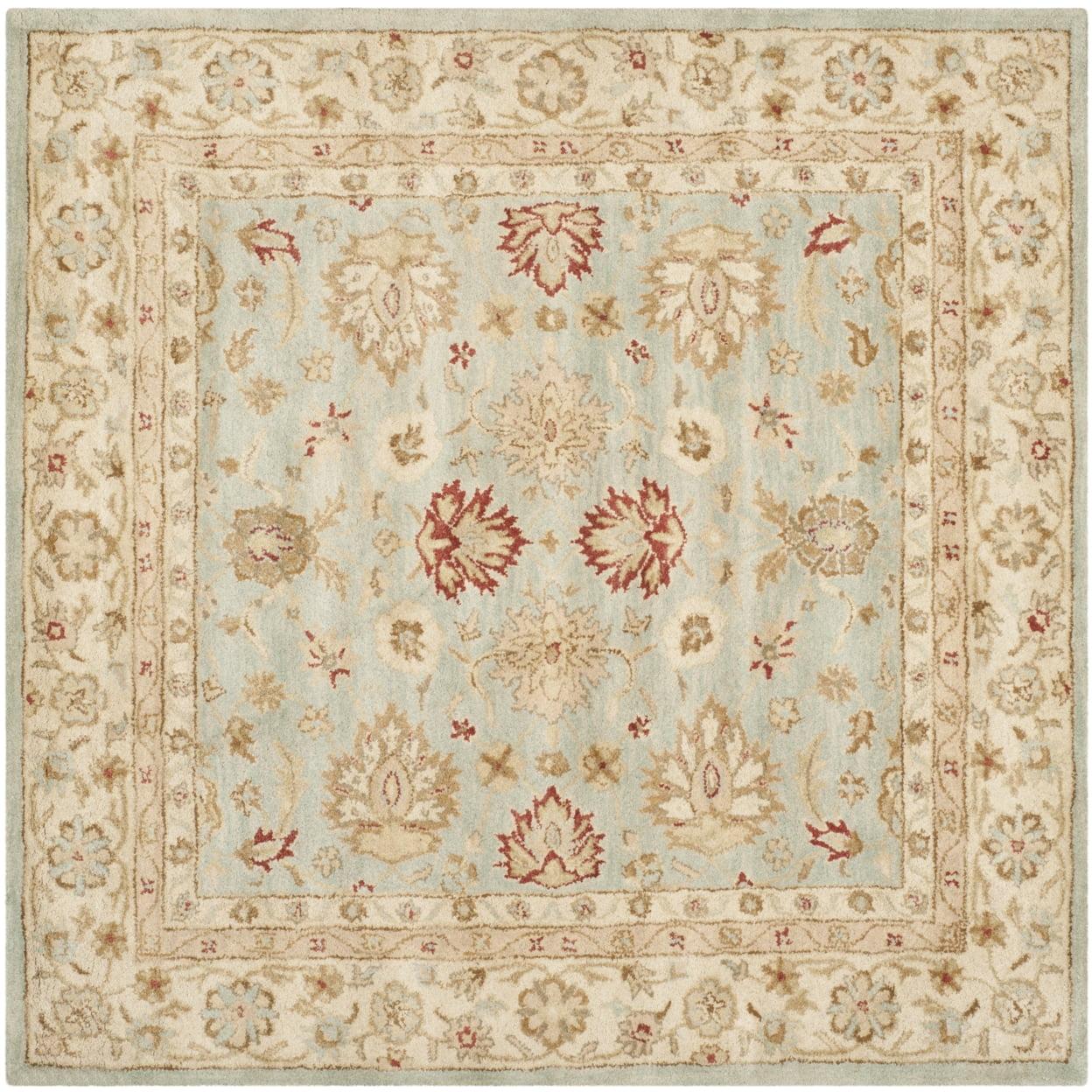 Elegant Grey Blue & Beige Tufted Wool Square Rug