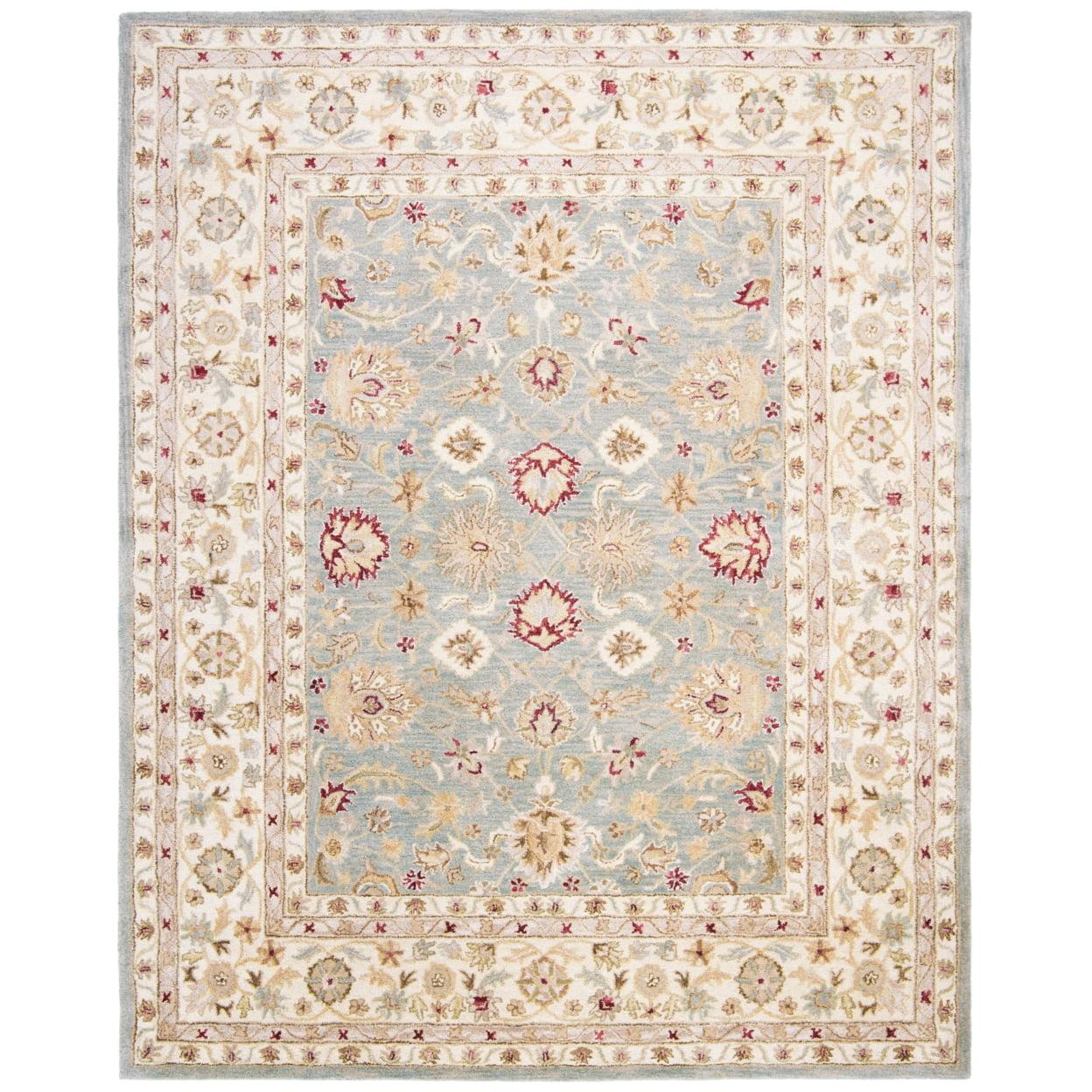 SAFAVIEH Antiquity Lorraine Floral Bordered Wool Area Rug, Grey Blue/Beige, 12' x 15'