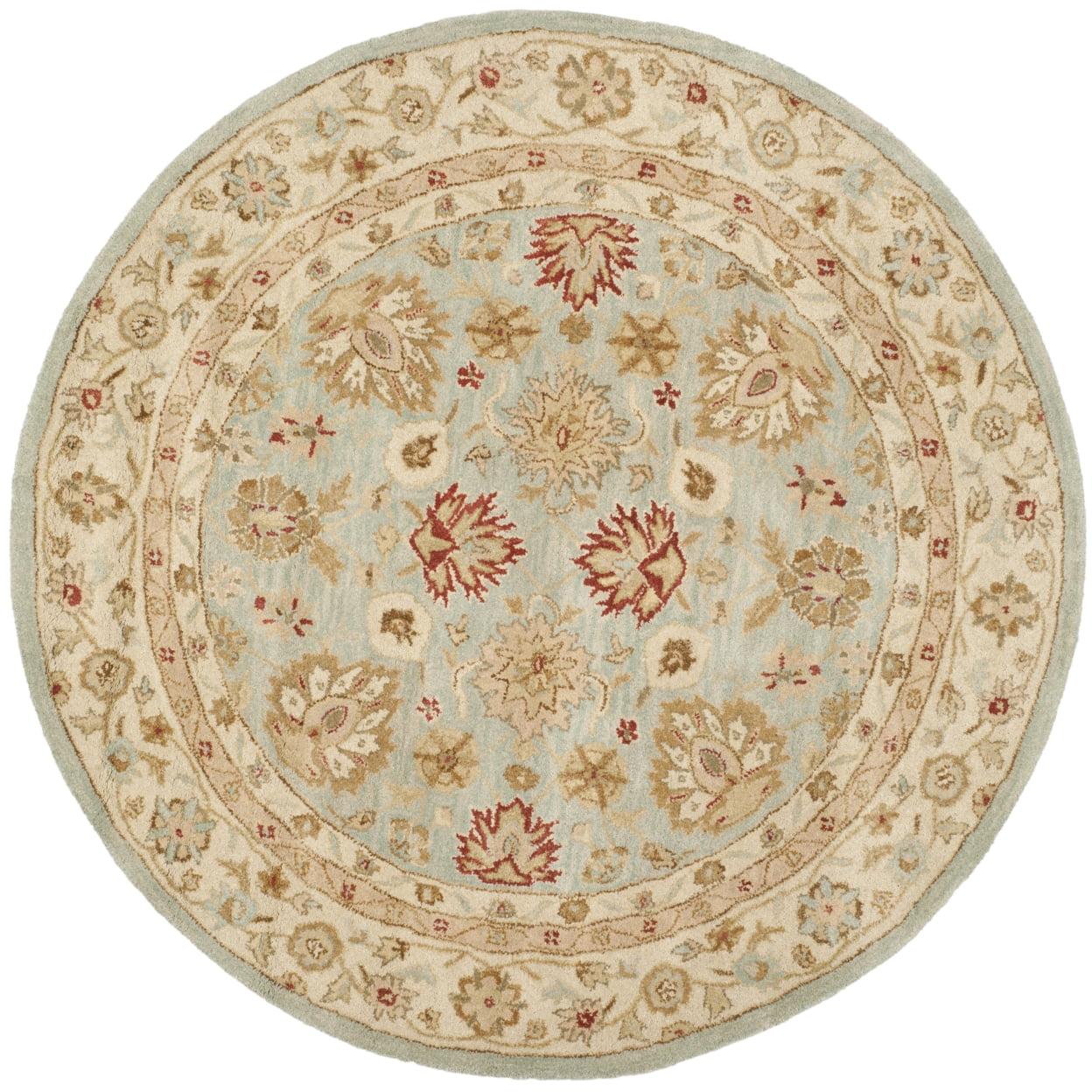 SAFAVIEH Antiquity Lorraine Floral Bordered Wool Area Rug, Grey Blue/Beige, 8' x 8' Round