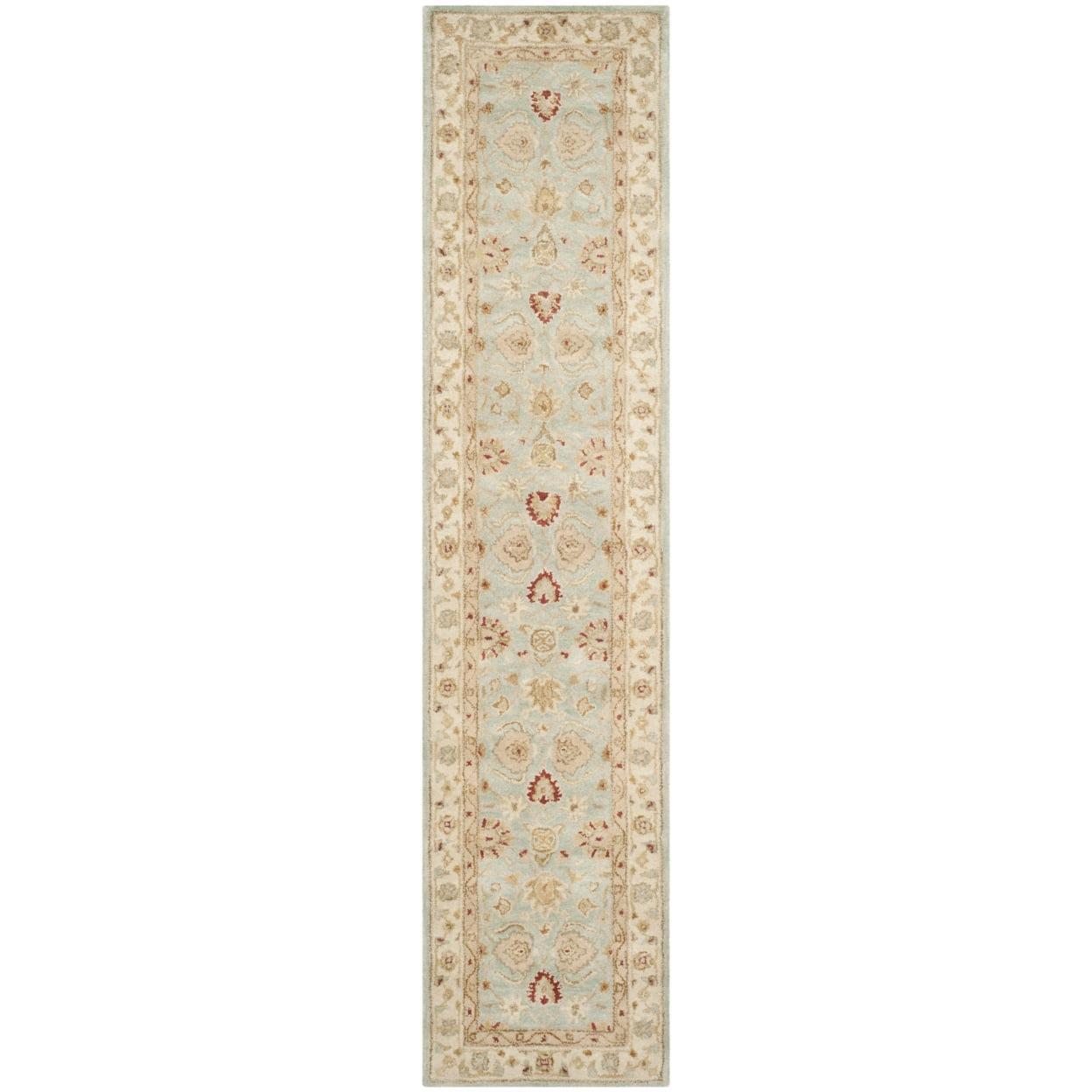 Lorraine Floral Grey Blue and Beige Hand-Tufted Wool Runner Rug - 2'3" x 14'