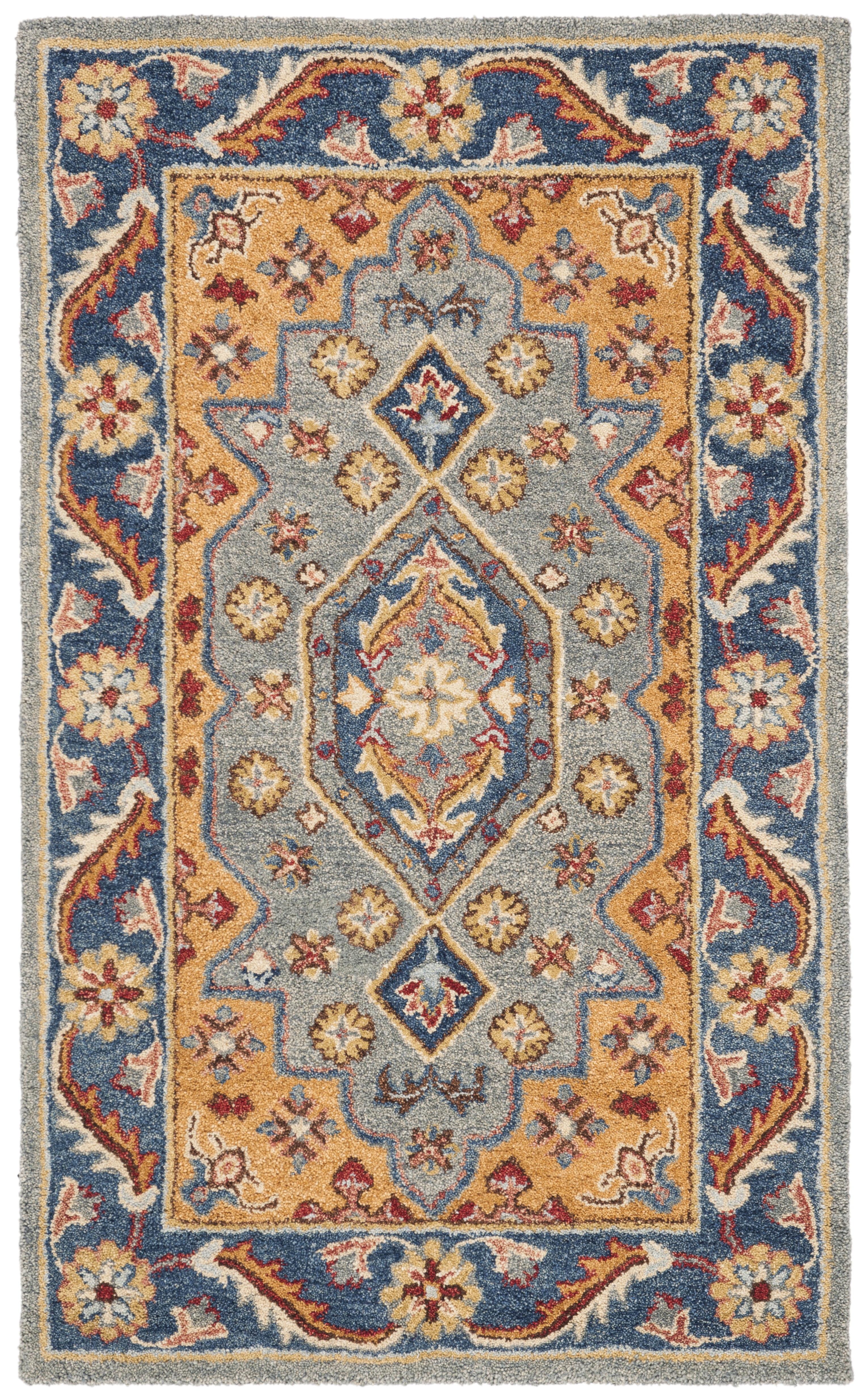 Antiquity AT504 Hand Tufted Area Rug - Blue/Gold - 3'x5' - Safavieh.