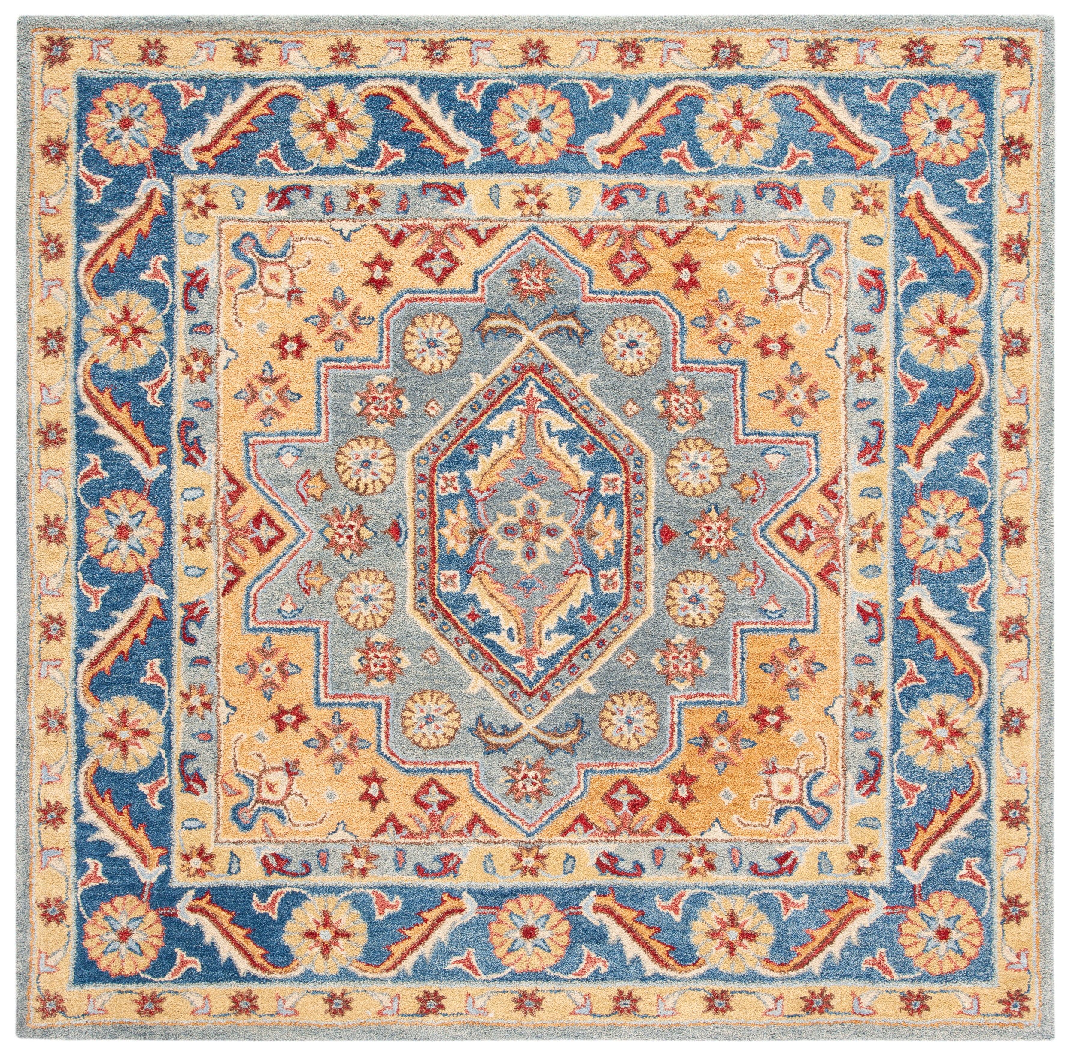 Antiquity AT504 Hand Tufted Area Rug - Blue/Gold - 6'x6' - Safavieh.