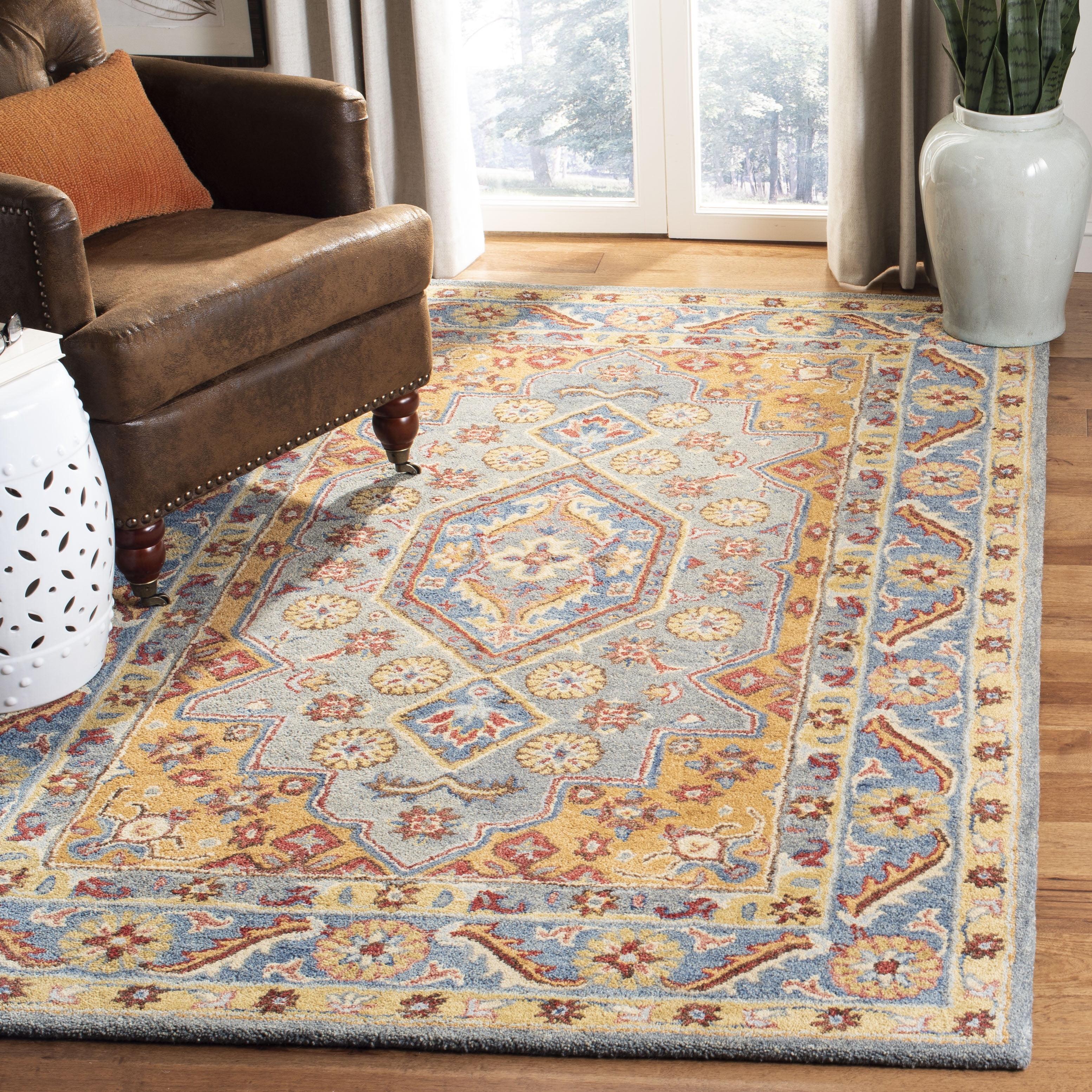 Antiquity AT504 Hand Tufted Area Rug - Blue/Gold - 4'x6' - Safavieh.