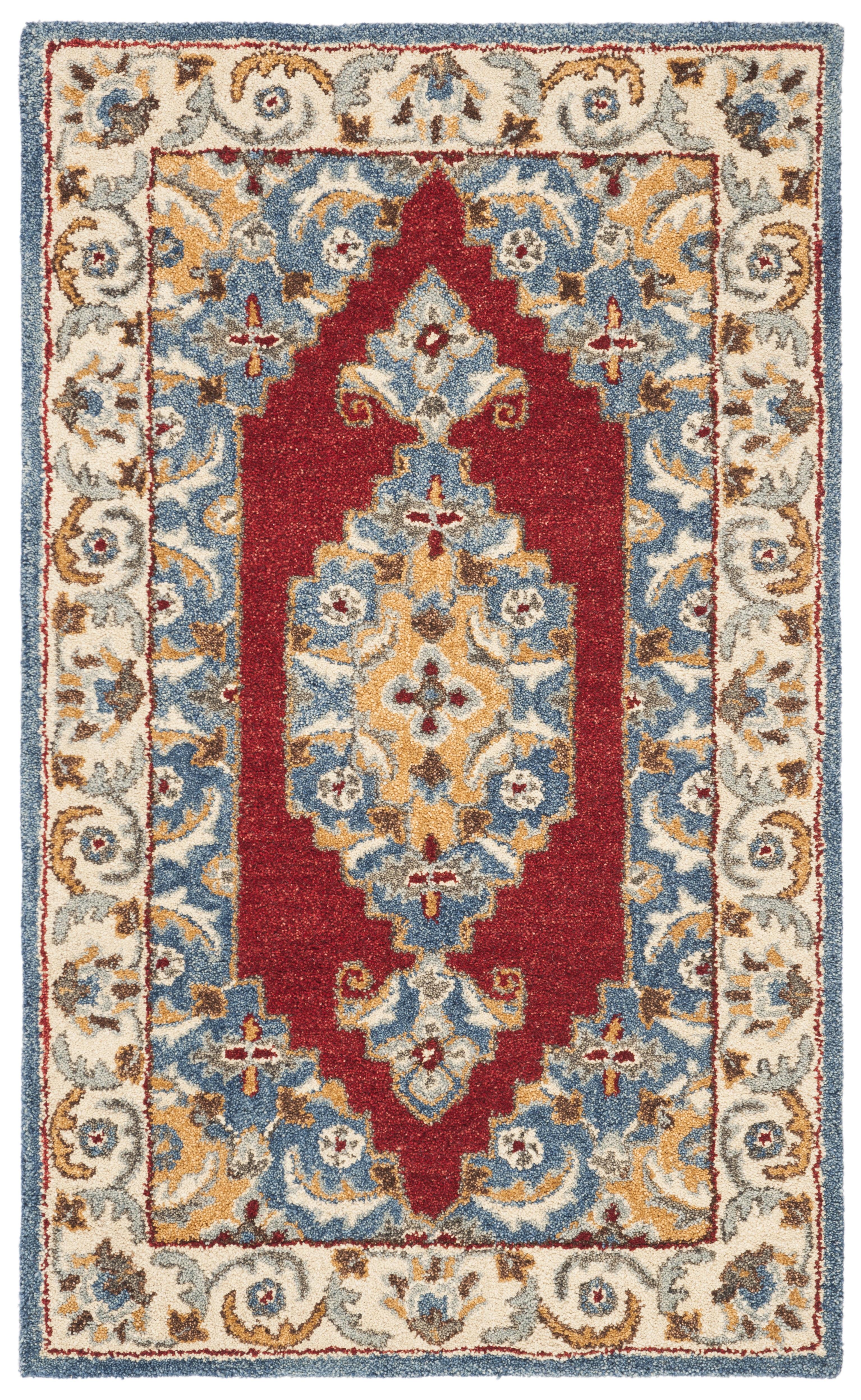 Heirloom Blue & Red Hand-Tufted Wool Area Rug - 4' x 6'