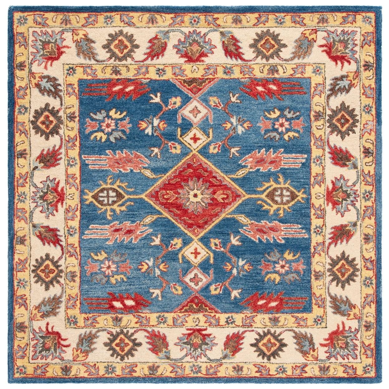 Heirloom Blue Square Hand-Tufted Wool Area Rug, 6' x 6'