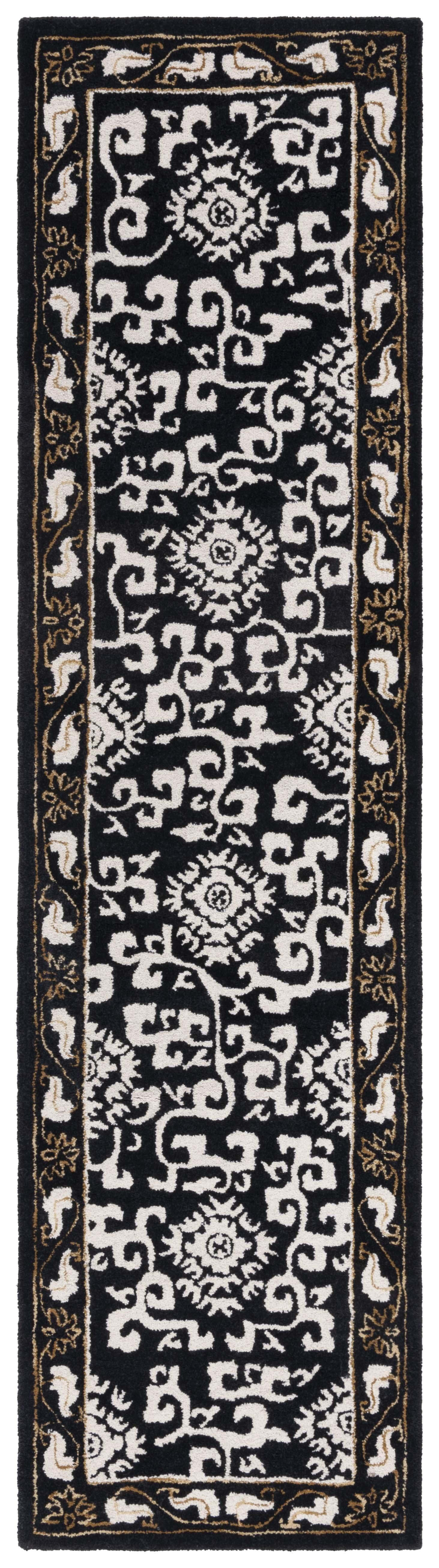 Antiquity AT860 Hand Tufted Indoor Runner Rug - Black/Ivory - 2'3"x9' - Safavieh