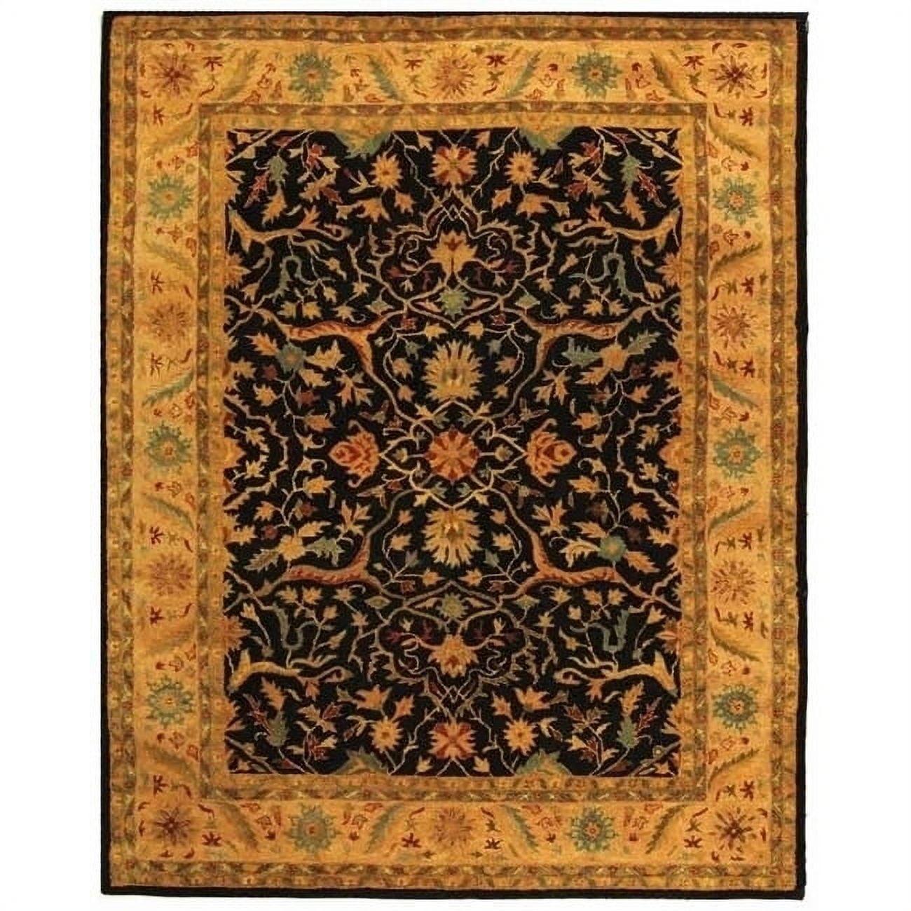 Handmade Black Floral Wool Tufted Area Rug