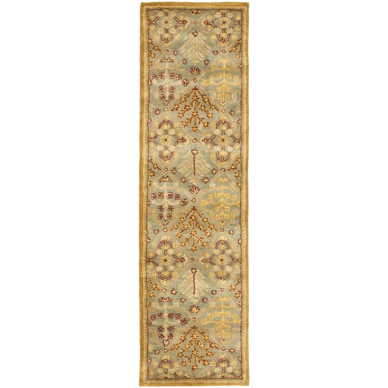 Handmade Light Blue and Gold Wool Area Rug, 2'-3" x 8'