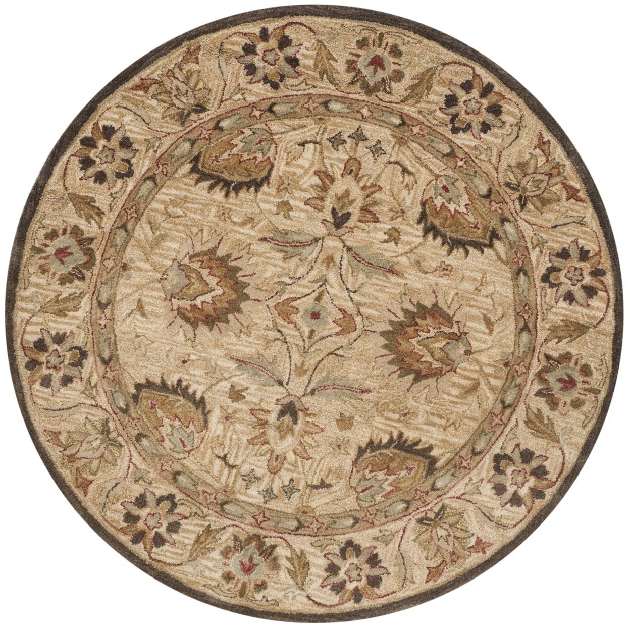 SAFAVIEH Antiquity Weldon Traditional Floral Wool Area Rug, Beige, 6' x 6' Round