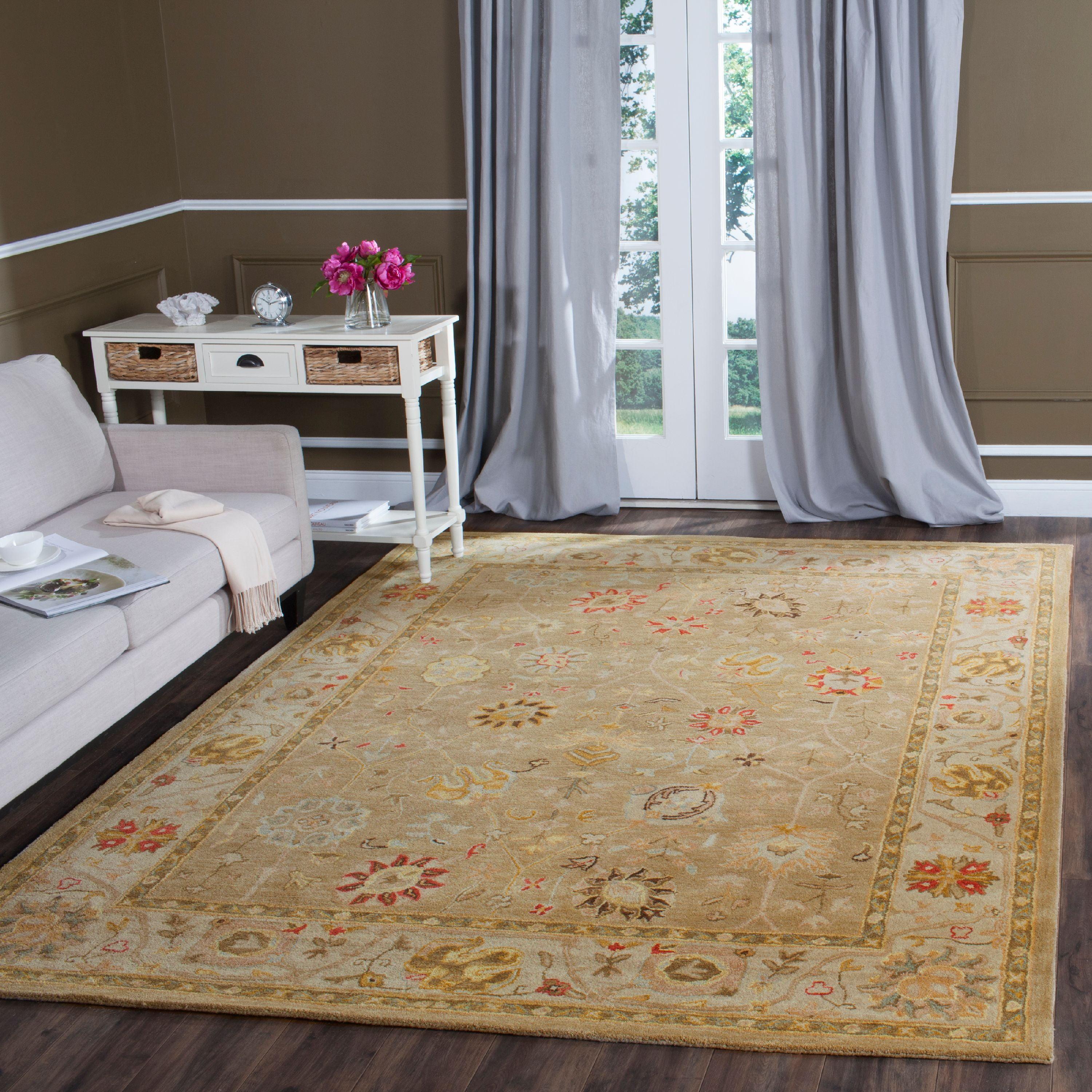 SAFAVIEH Antiquity Whitaker Floral Bordered Wool Area Rug, Taupe/Beige, 9'6" x 13'6"