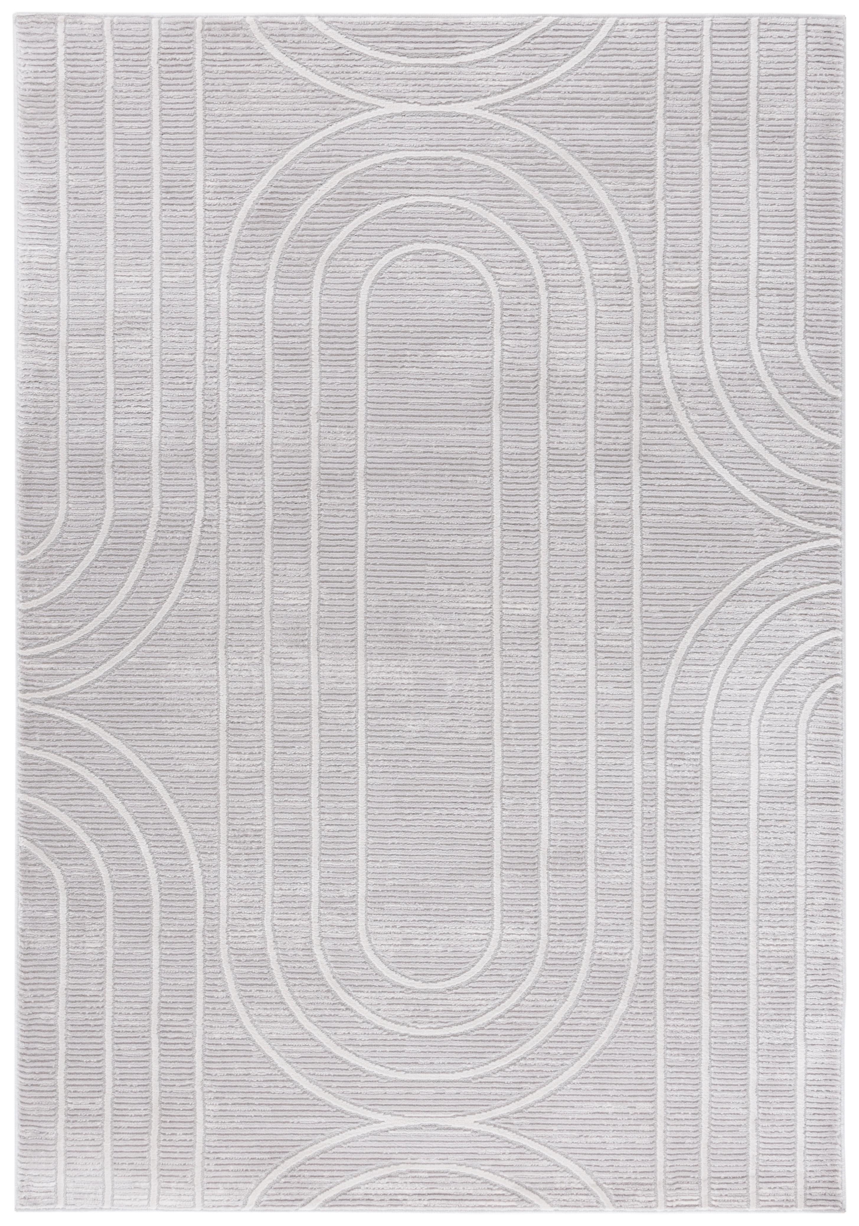 Grey and Light Grey Geometric Synthetic 4' x 6' Area Rug