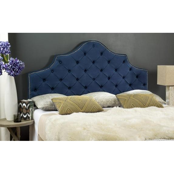 SAFAVIEH Arebelle Rustic Glam Tufted Headboard with Nail Heads, King, Steel Blue