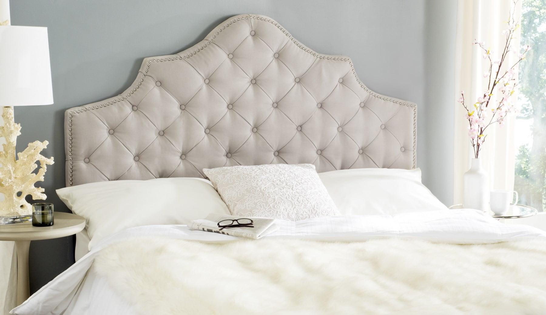 SAFAVIEH Arebelle Rustic Glam Tufted Headboard with Nail Heads, Queen, Taupe