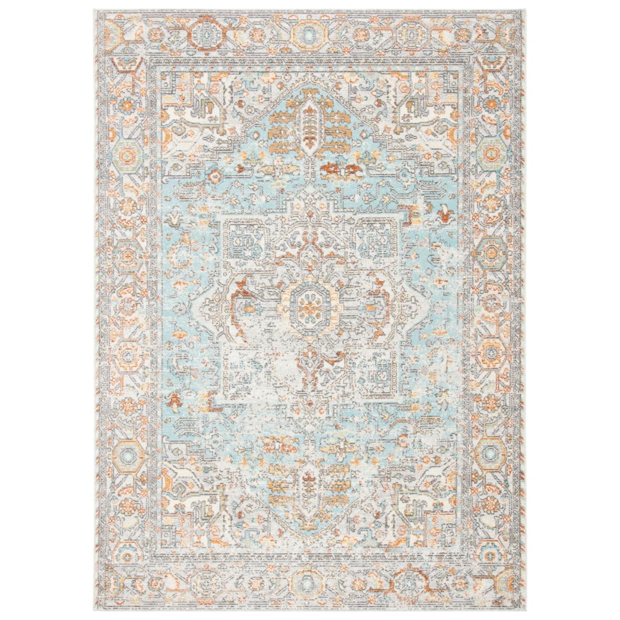 Celeste Blue 59" Round Synthetic Easy-Care Area Rug