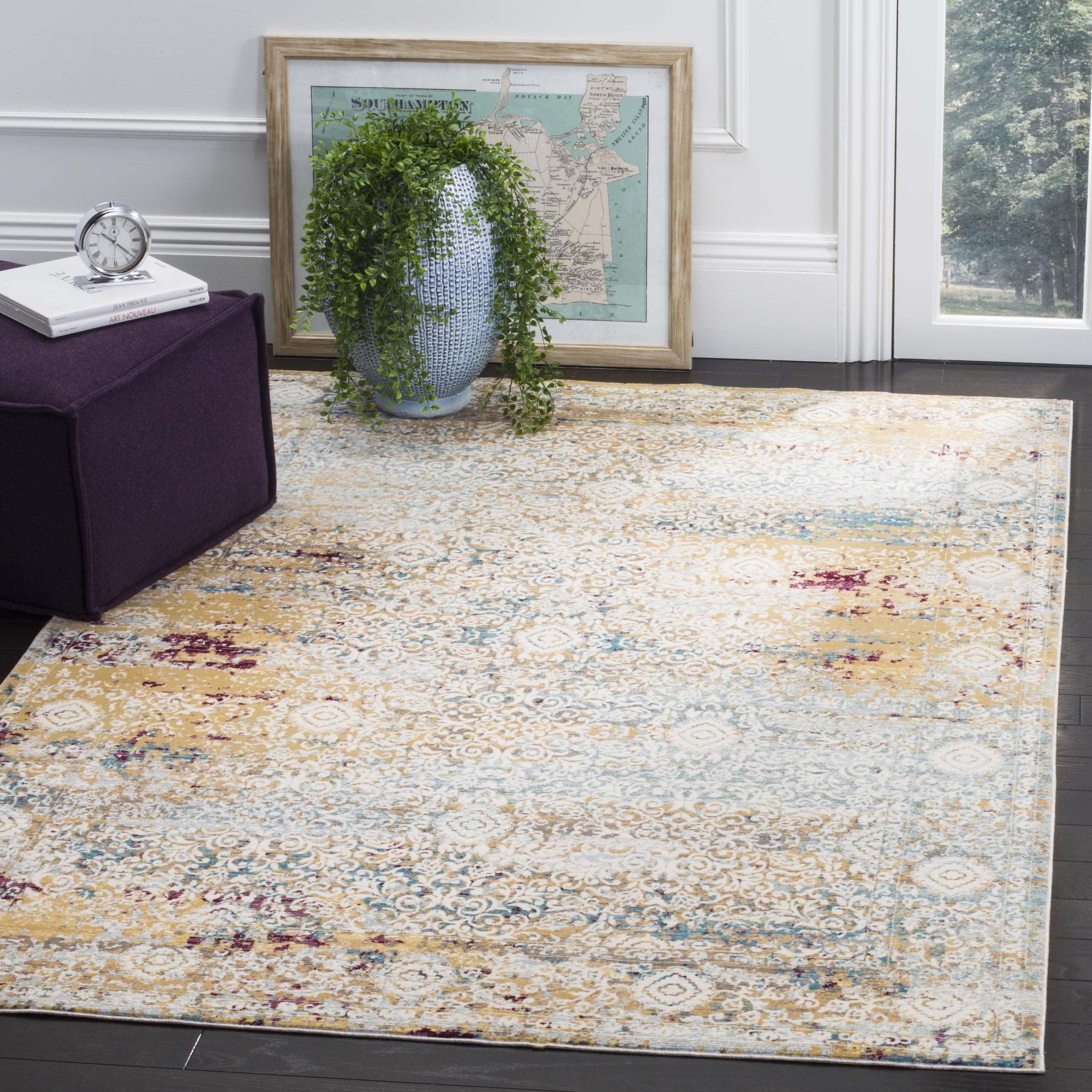 Aria ARA183 Power Loomed Area Rug - Yellow/Cream - 8'x10' - Safavieh.