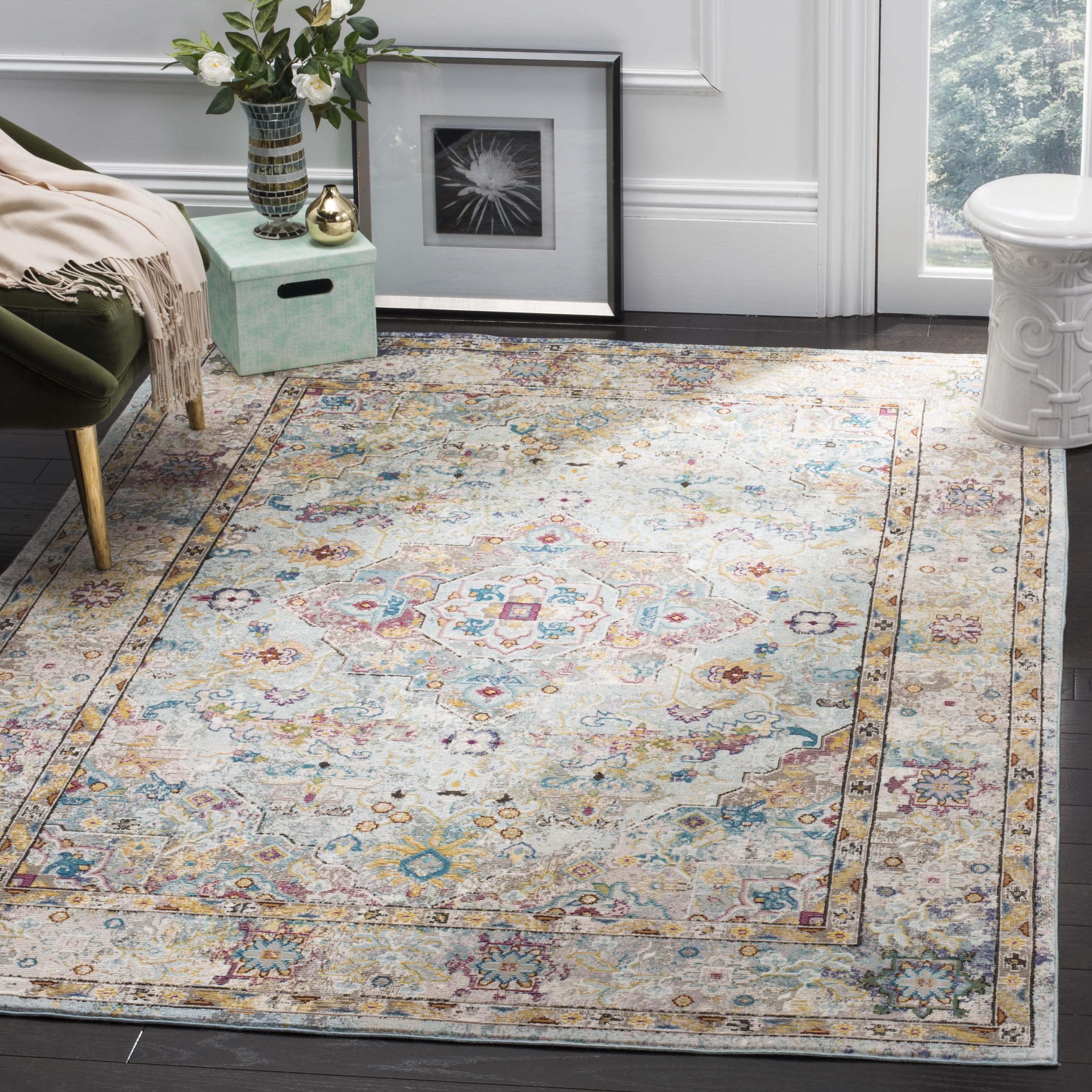 Aria ARA183 Power Loomed Area Rug - Beige/Blue - 6'5"x6'5" - Safavieh.