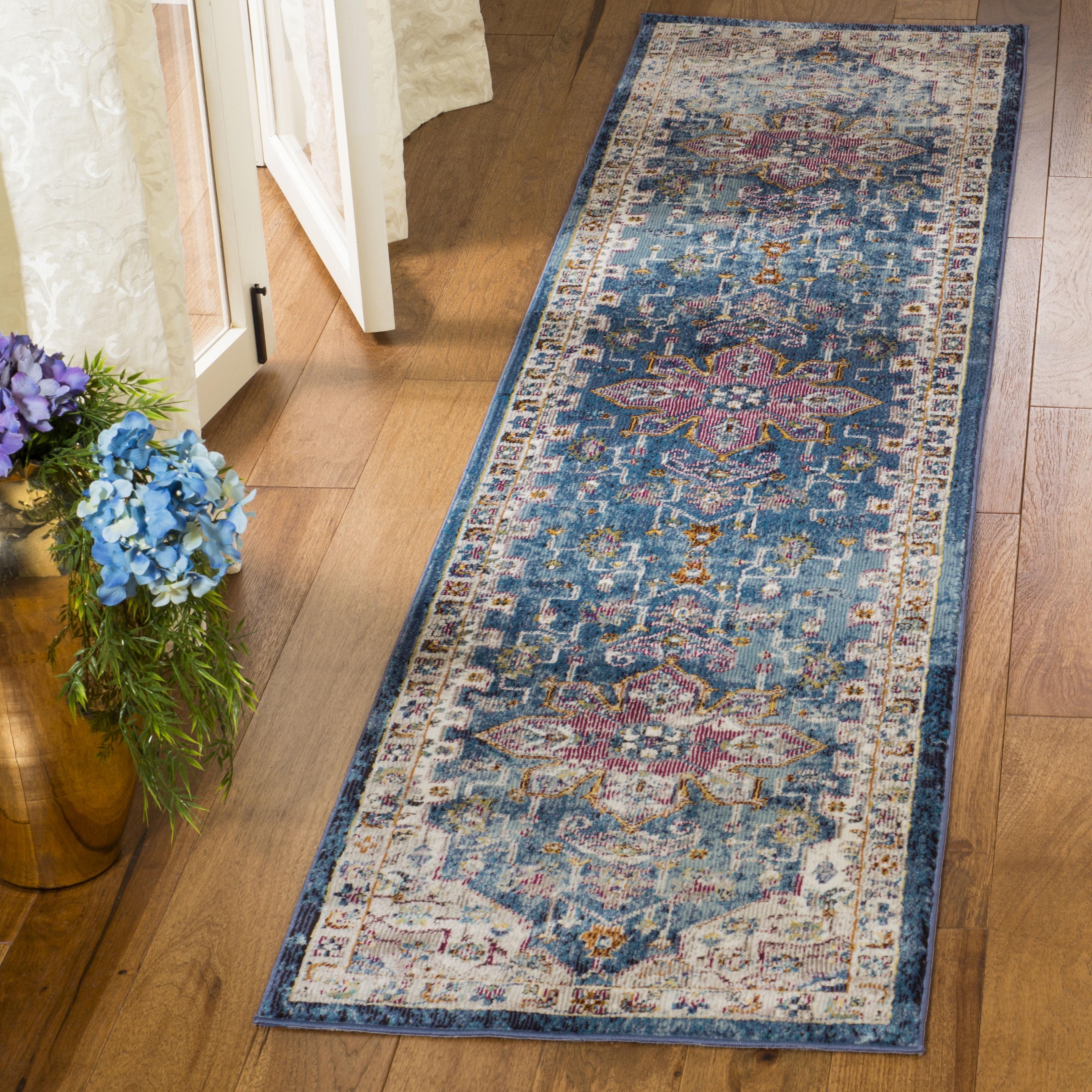 Aria ARA160 Power Loomed Runner Rug - Blue/Creme - 2'x6' - Safavieh.