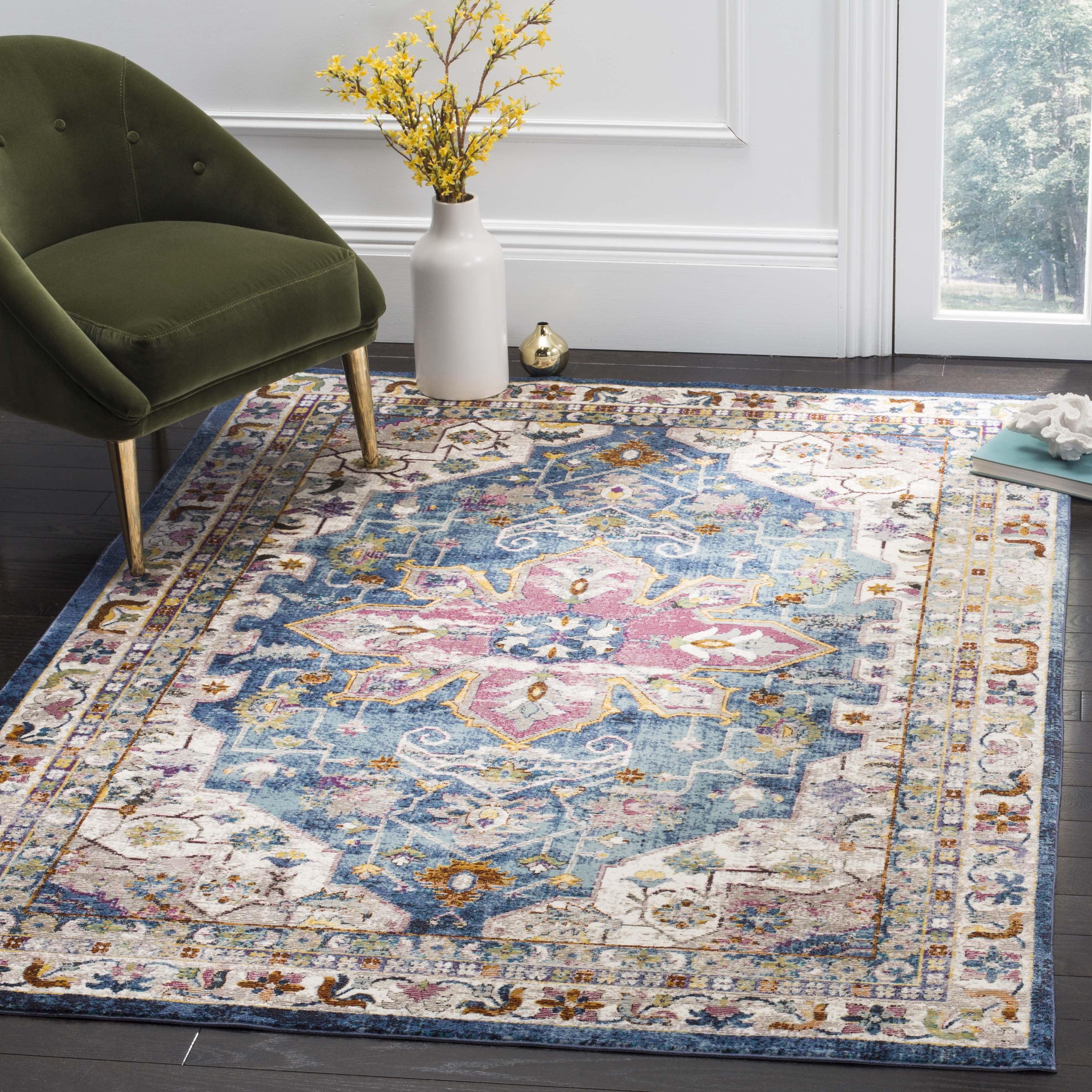 Elysian Blue & Cream Square Synthetic Area Rug - 6'5"