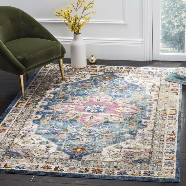 Aria ARA160 Power Loomed Area Rug - Blue/Creme - 6'5"x6'5" - Safavieh.
