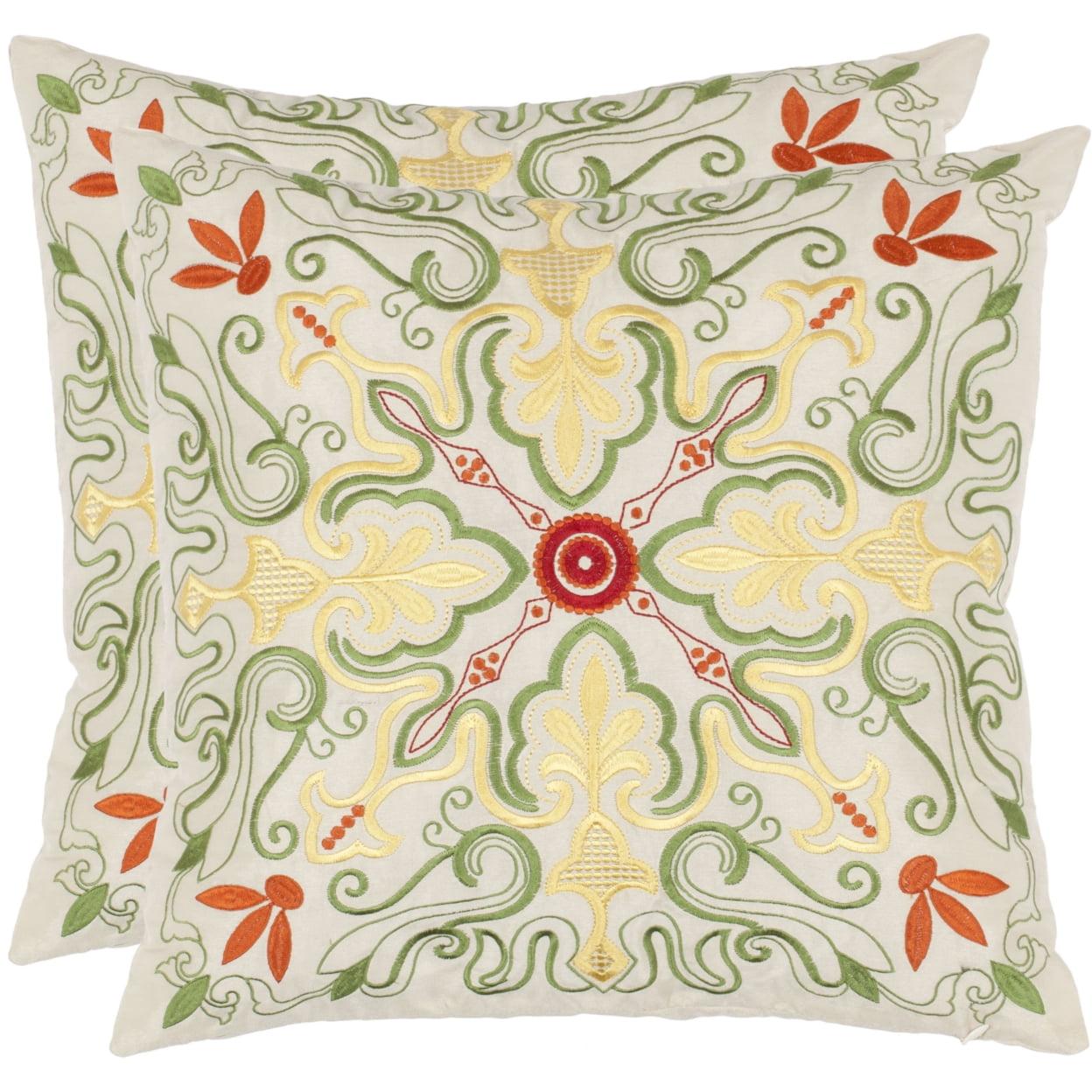 White Embroidered Bloom Motif Square Pillow Set