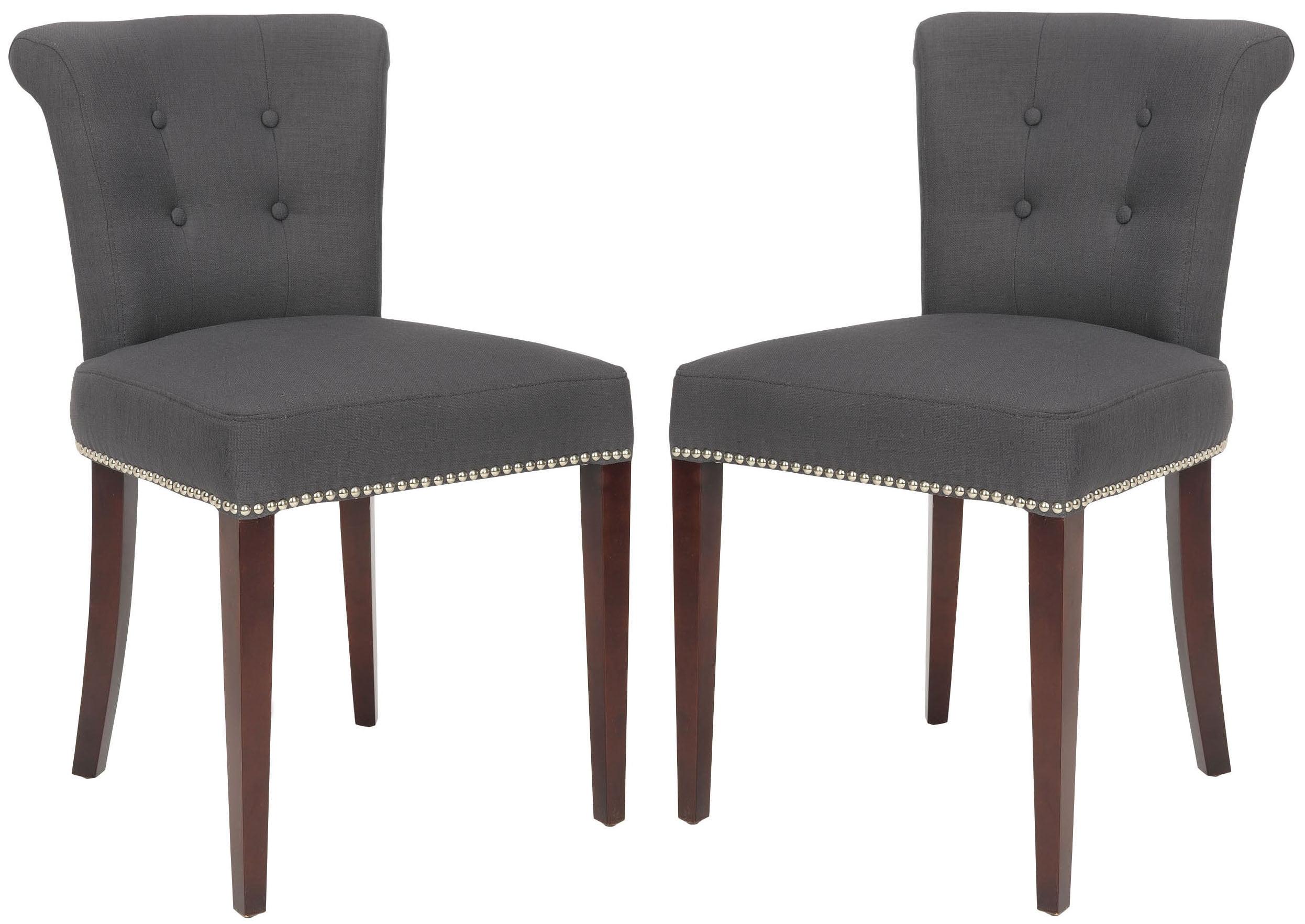 Charcoal Linen Upholstered Dining Side Chair Set with Mahogany Legs