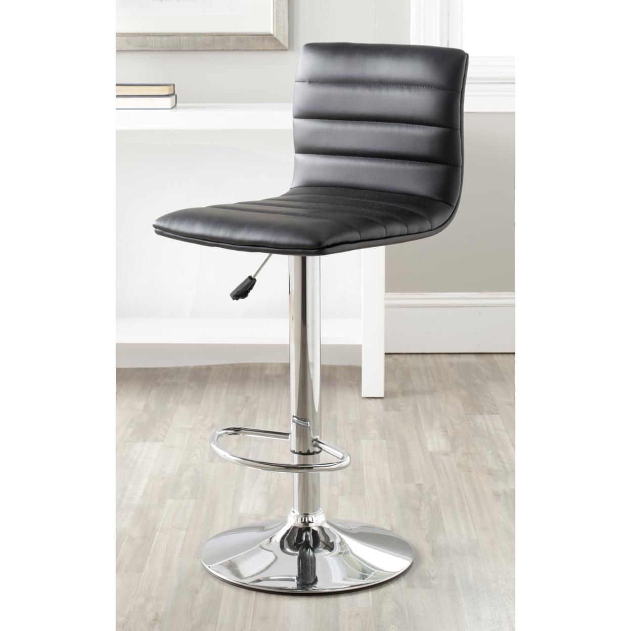 Transitional Black Leather Swivel Adjustable Bar Stool