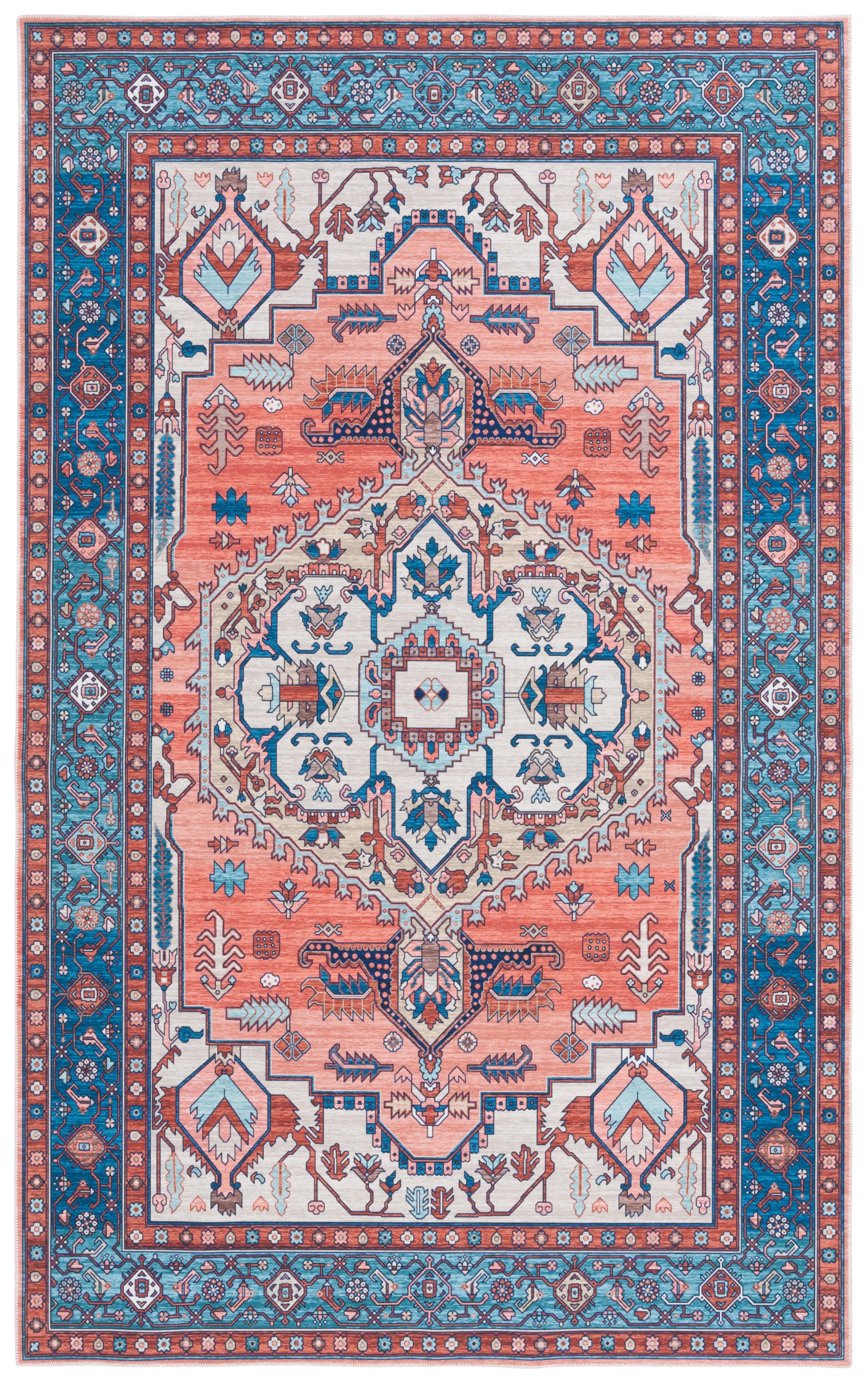 Arizona ARZ105 Power Loomed Machine Washable Area Rug - Rust/Navy - 4'x6' - Safavieh.