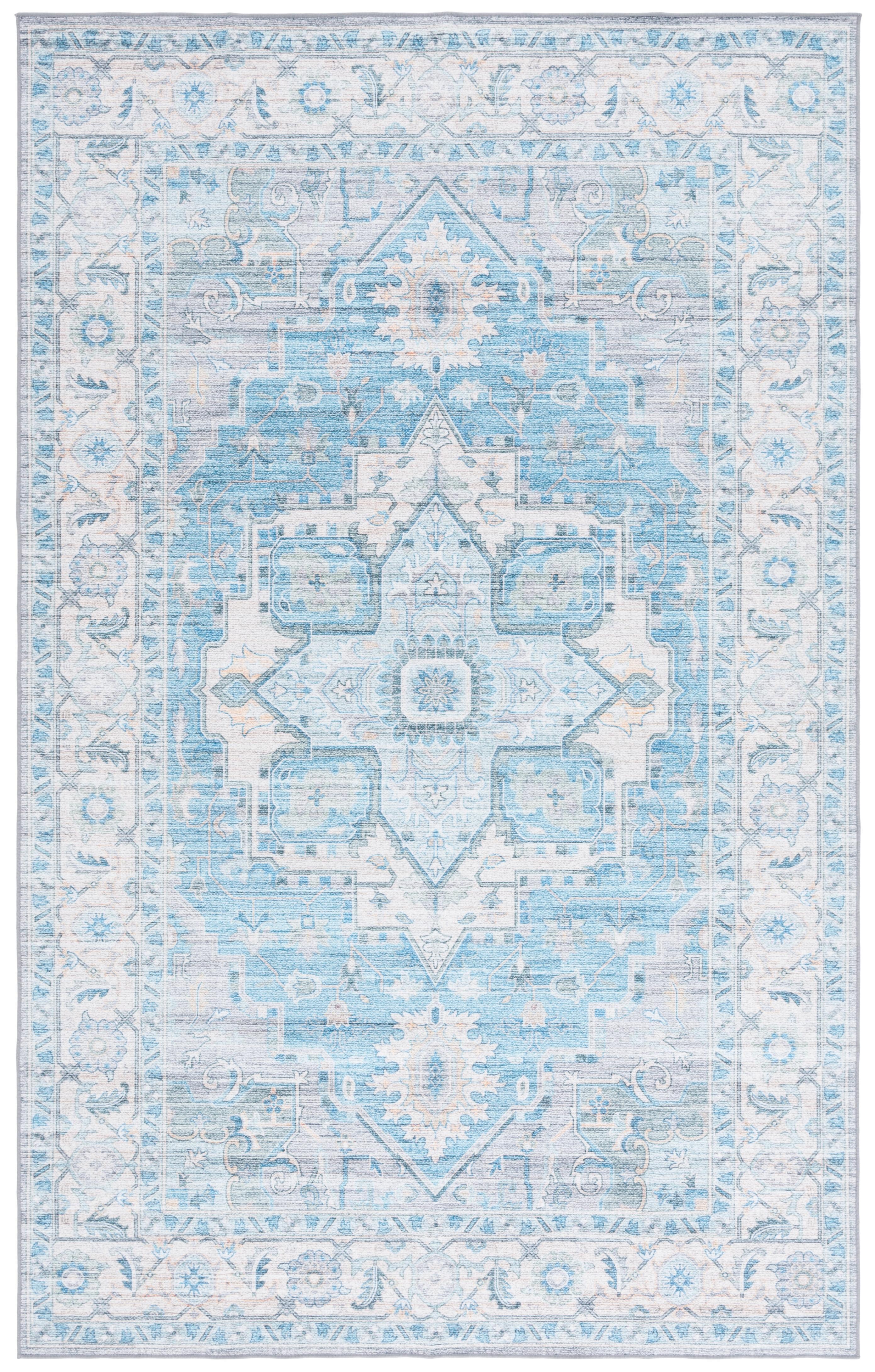 Arizona Gray and Turquoise Synthetic Washable Area Rug