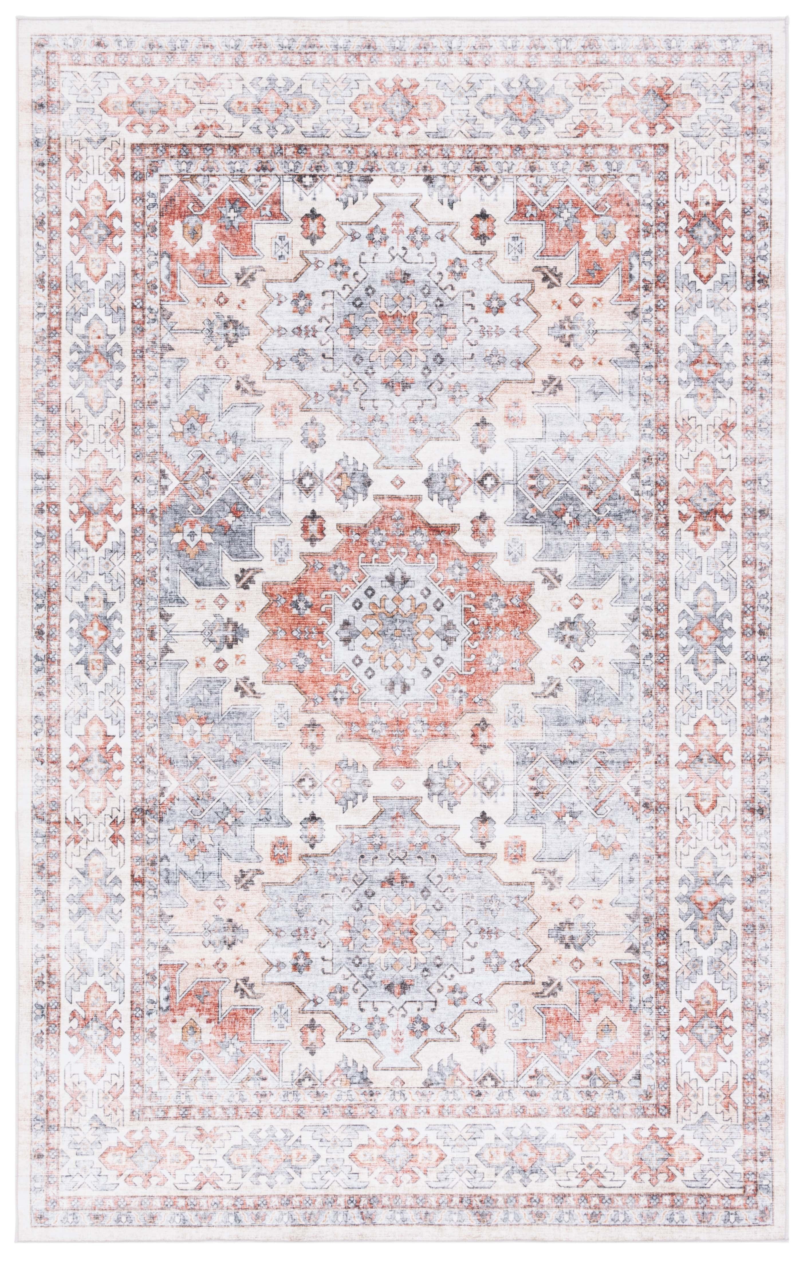Arizona ARZ512 Power Loomed Machine Washable Area Rug - Rust/Light Blue - 5'x8' - Safavieh.