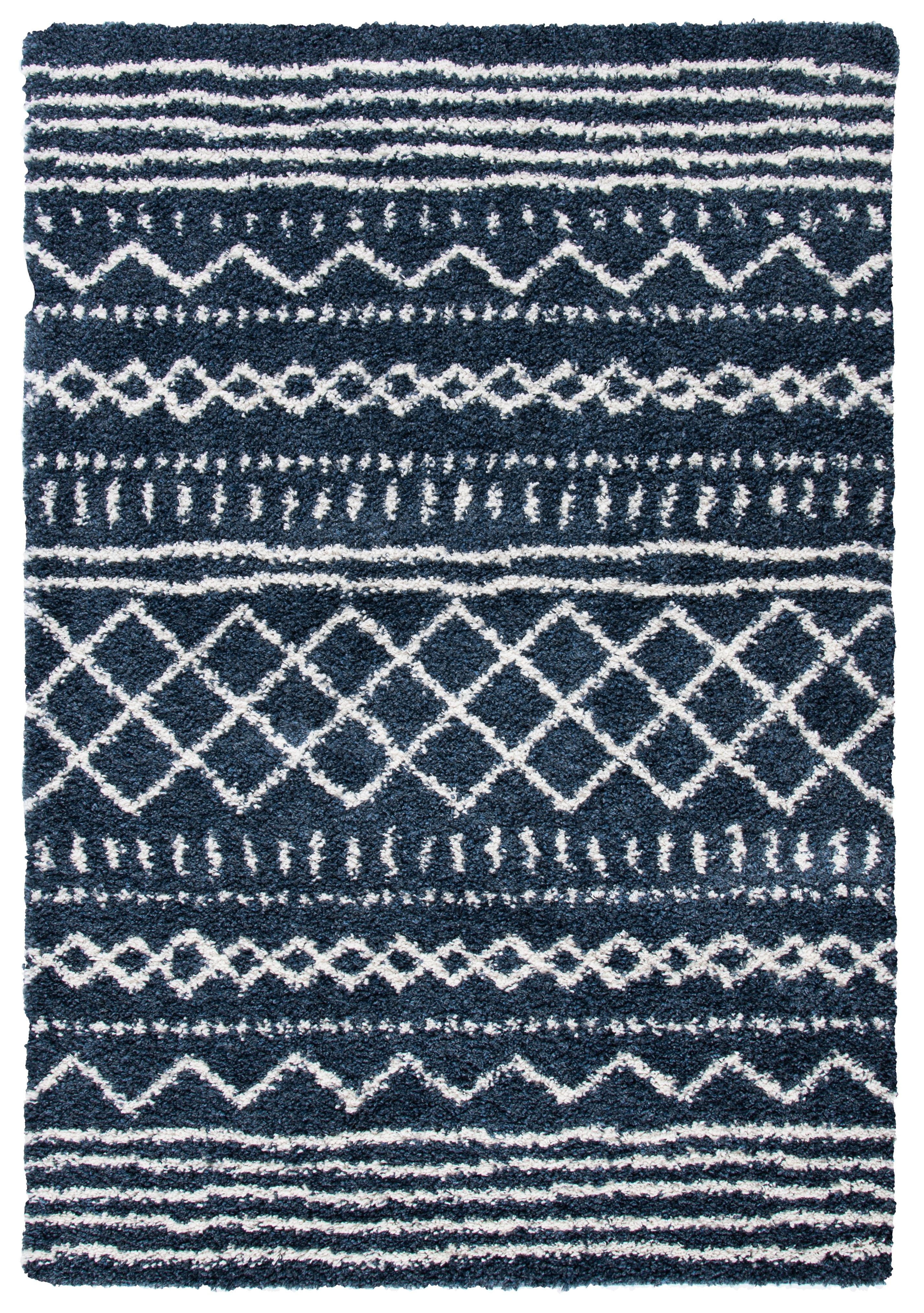 SAFAVIEH Arizona Teagan Geometric Shag Area Rug, Slate Blue/Ivory, 5'1" x 7'6"