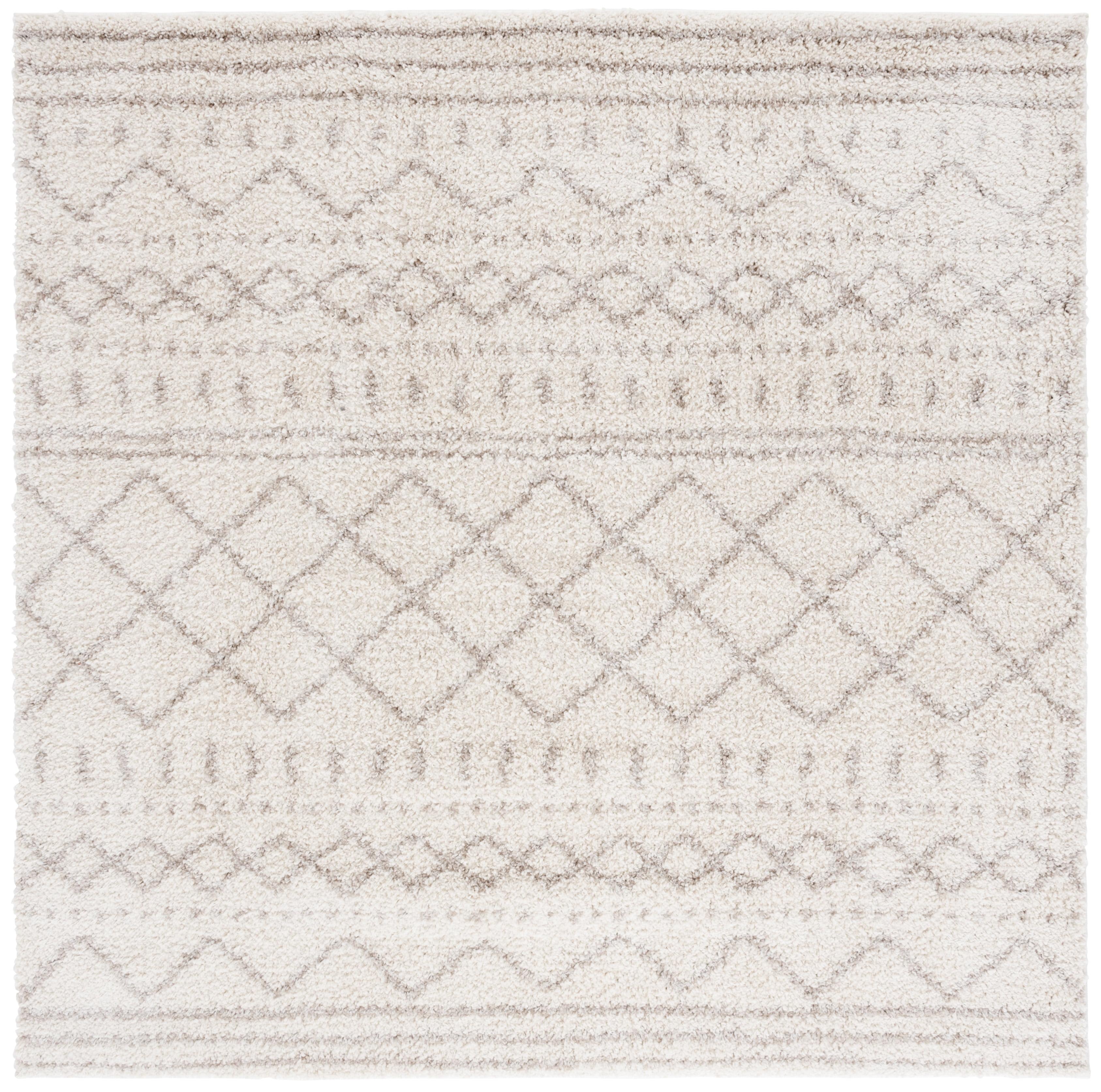 SAFAVIEH Arizona Teagan Geometric Shag Area Rug, Ivory/Beige, 10' x 10' Square