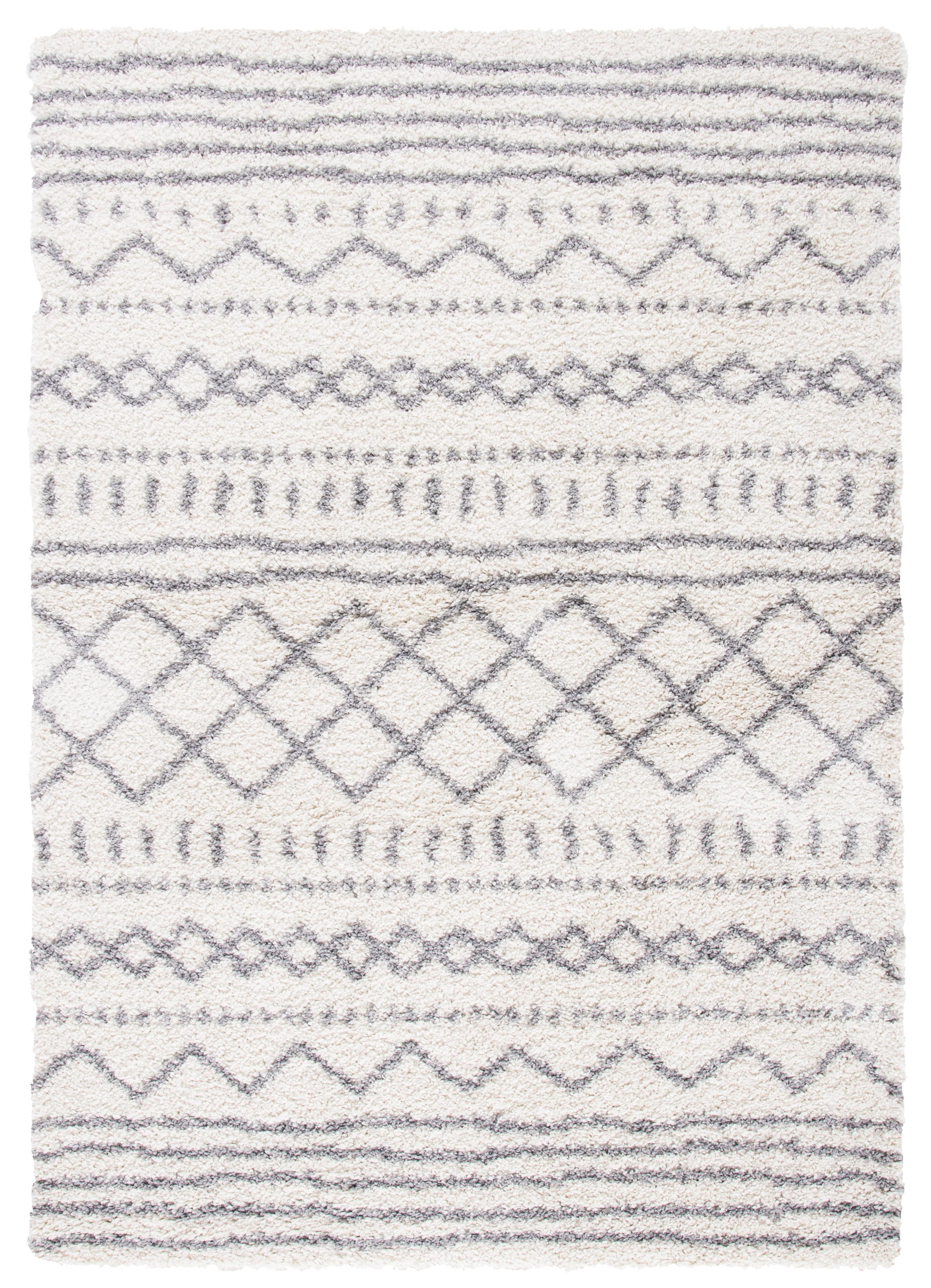 SAFAVIEH Arizona Teagan Geometric Shag Area Rug, Ivory/Grey, 4' x 6'