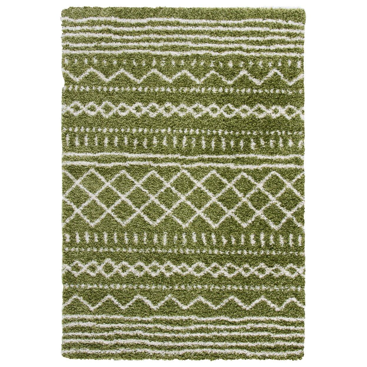 SAFAVIEH Arizona Teagan Geometric Shag Area Rug, Green/Ivory, 4' x 6'