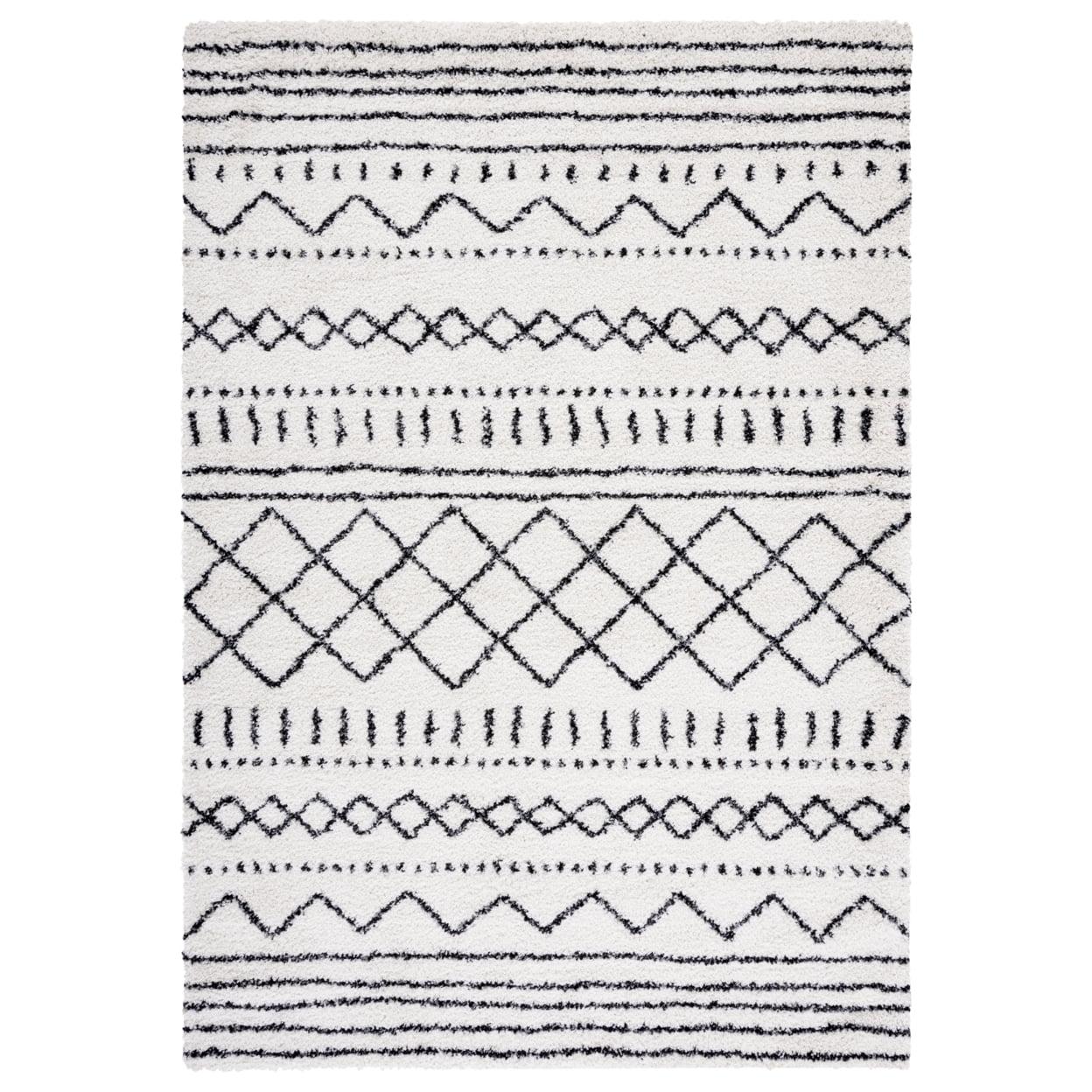 SAFAVIEH Arizona Teagan Geometric Shag Area Rug, Ivory/Black, 6'7" x 6'7" Square