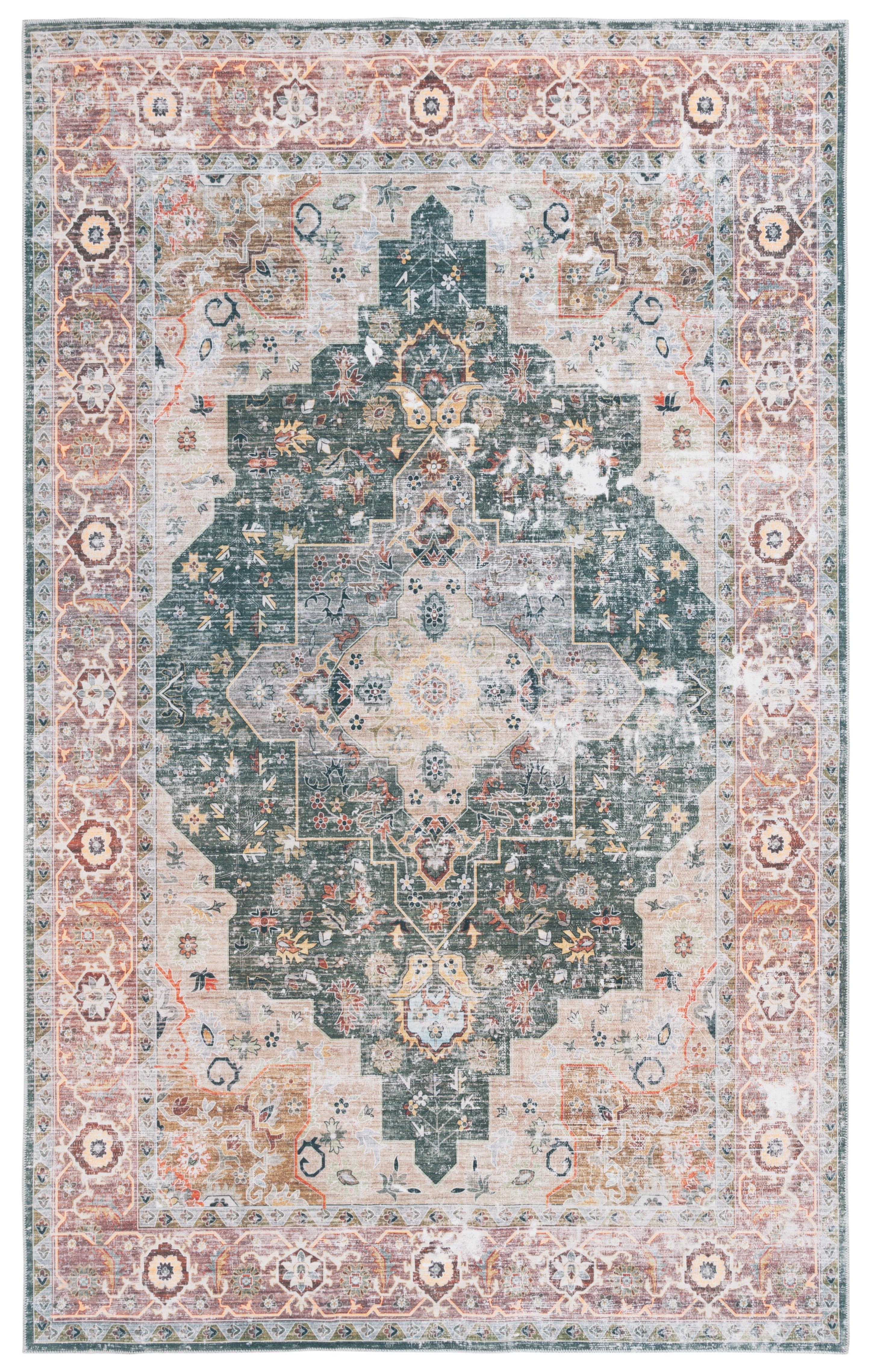 SAFAVIEH Arizona Shirley Oriental Machine Washable Area Rug, Green/Light Brown, 2'3" x 4'
