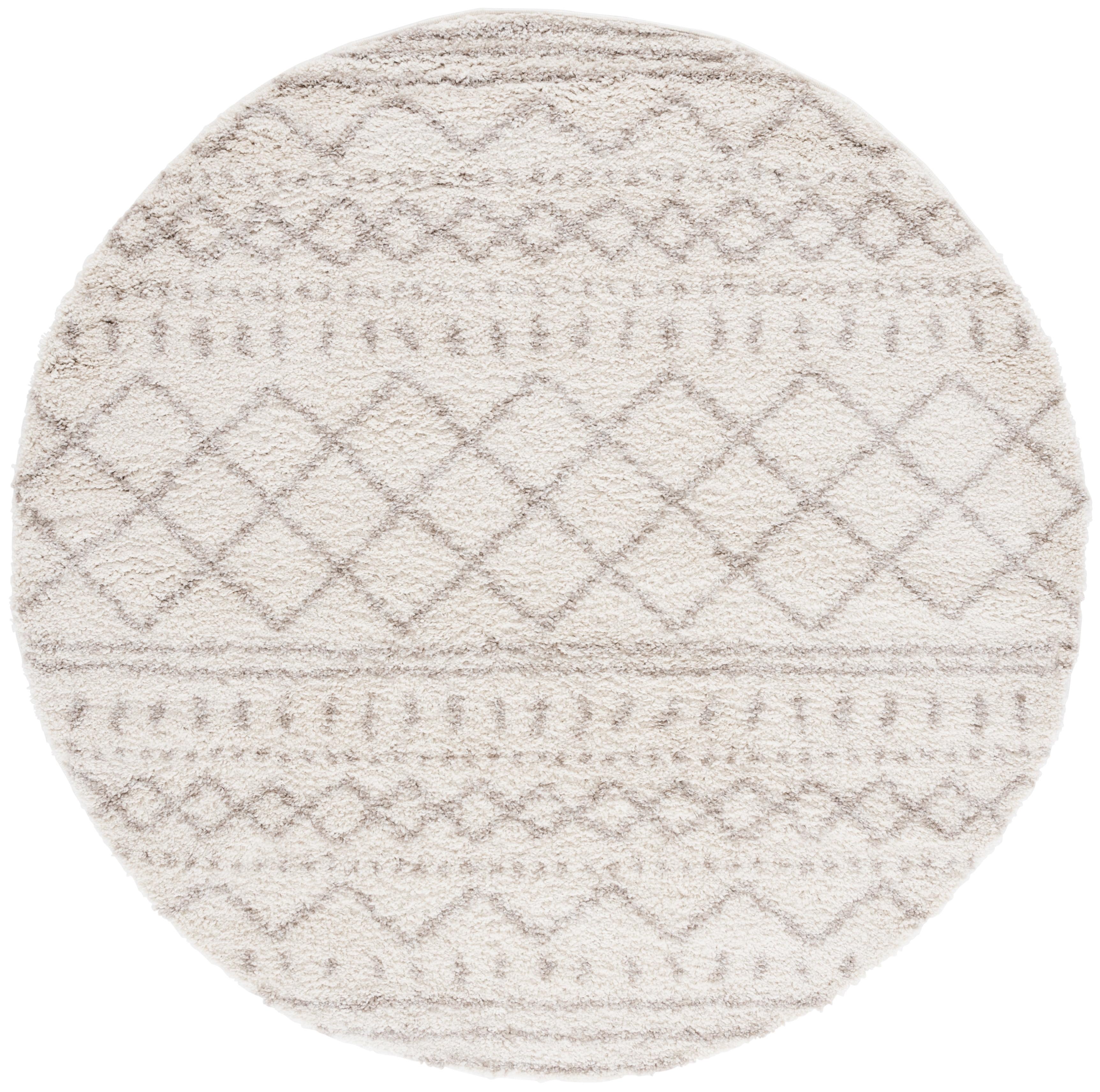 SAFAVIEH Arizona Teagan Geometric Shag Area Rug, Ivory/Beige, 8' x 8' Round