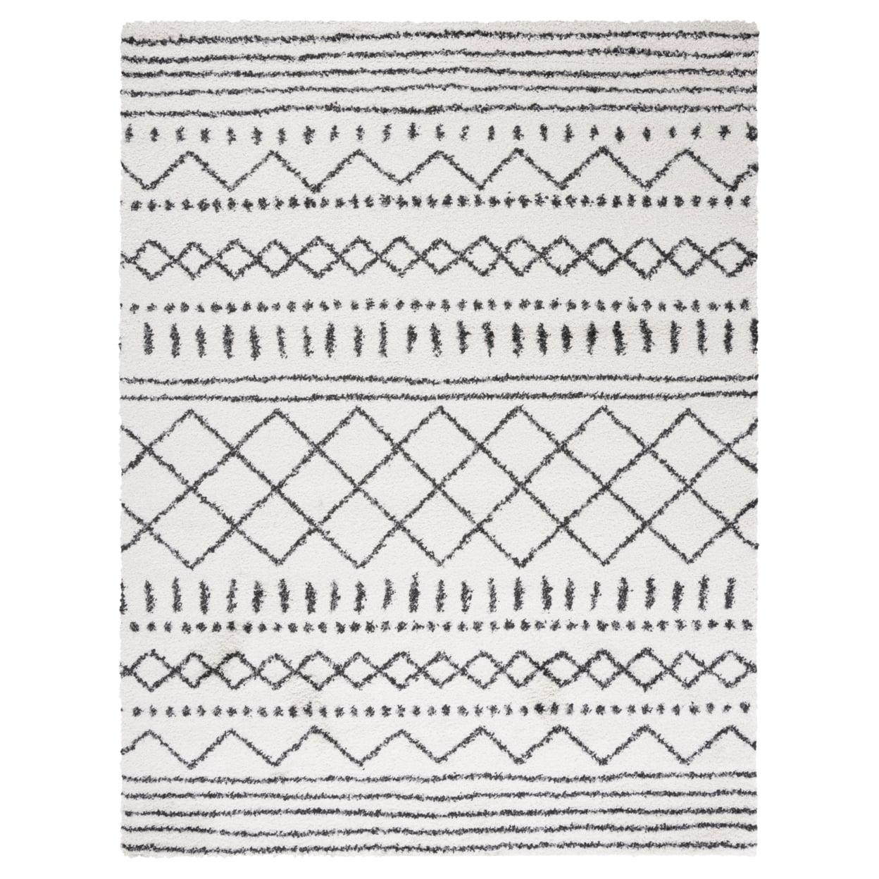 SAFAVIEH Arizona Teagan Geometric Shag Area Rug, Ivory/Black, 6'7" x 6'7" Square