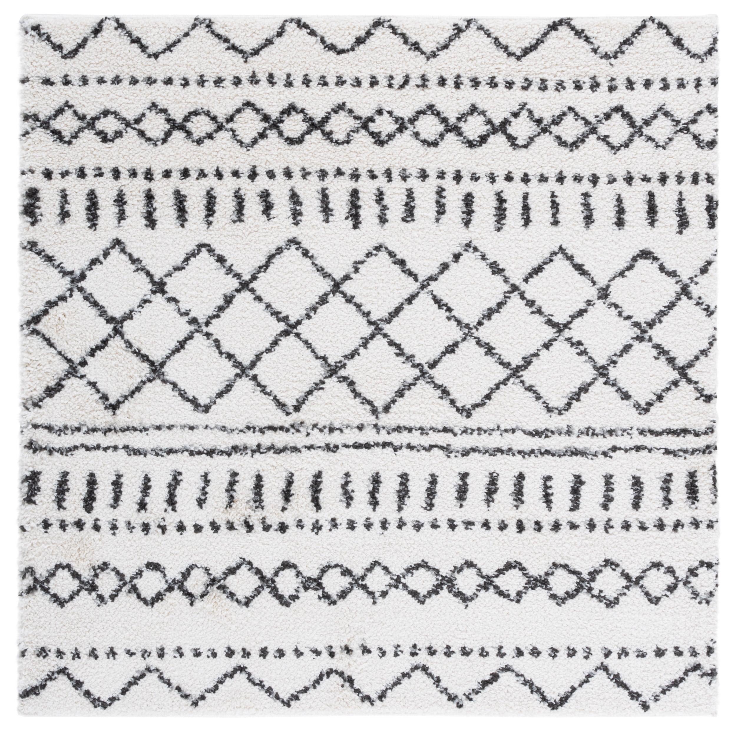 SAFAVIEH Arizona Teagan Geometric Shag Area Rug, Ivory/Black, 6'7" x 6'7" Square
