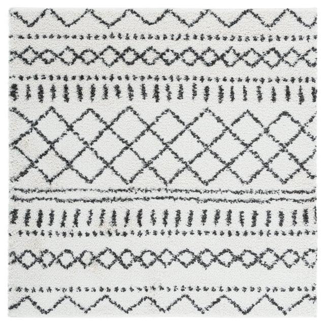 SAFAVIEH Arizona Teagan Geometric Shag Area Rug, Ivory/Black, 6'7" x 6'7" Square