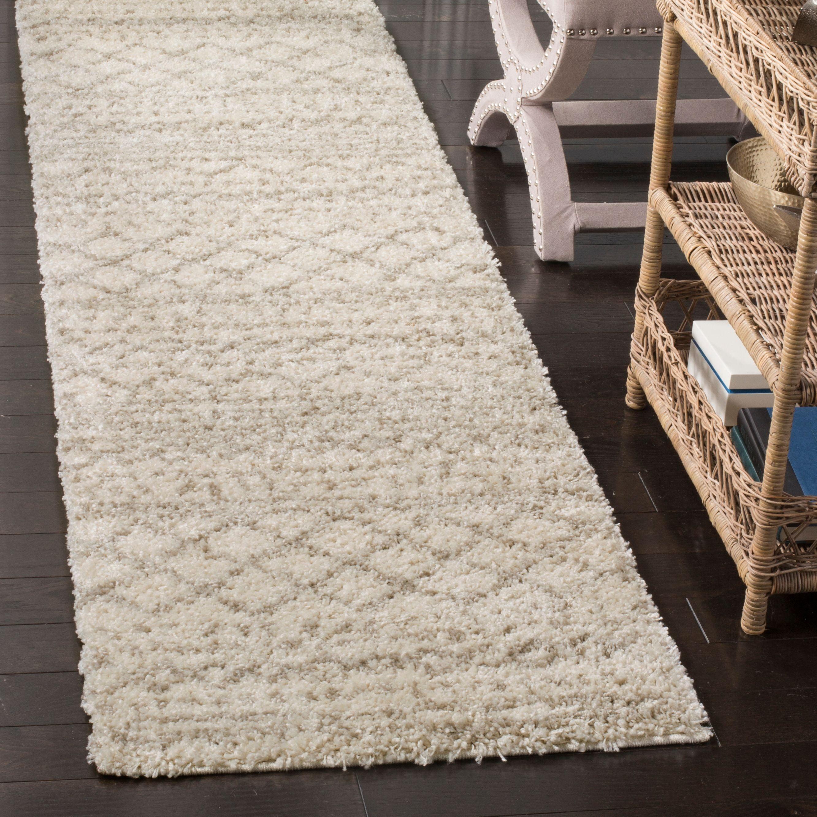 Ivory Beige 2'3" x 12' Synthetic Shag Runner Rug