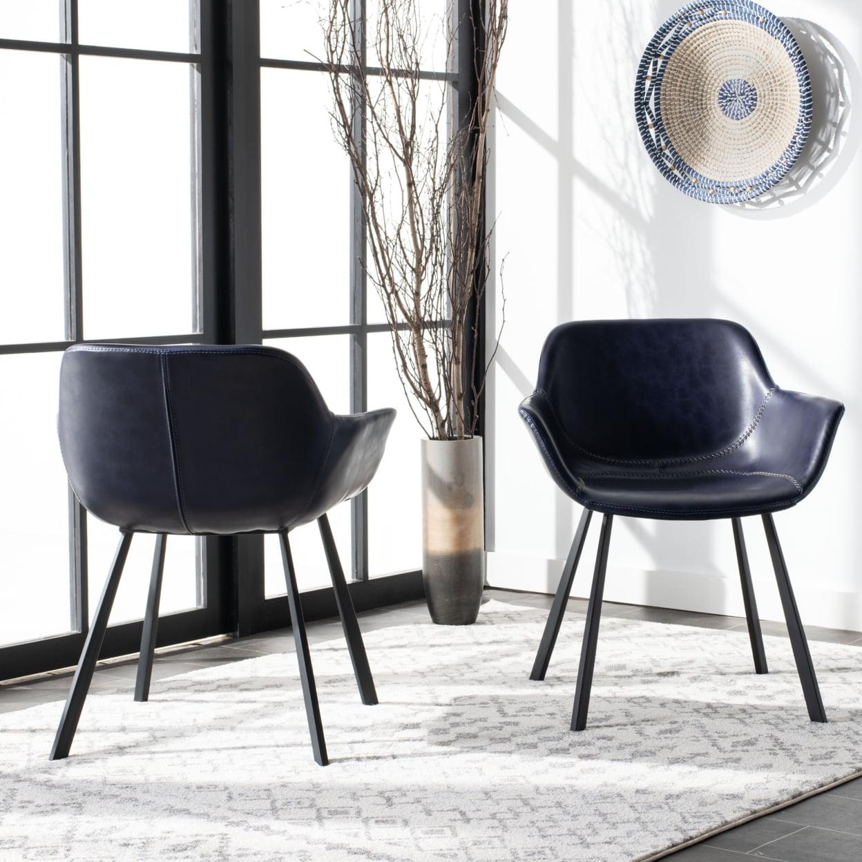 Midnight Blue Faux Leather Upholstered Arm Chair with Wood Legs