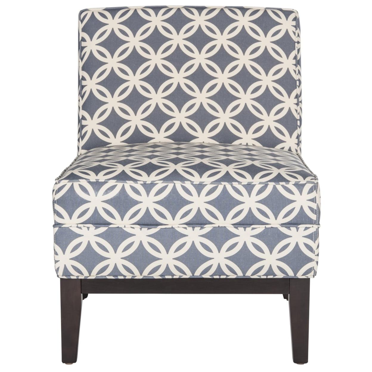 Transitional Geometric Blue Slipper Chair with Espresso Wood Legs