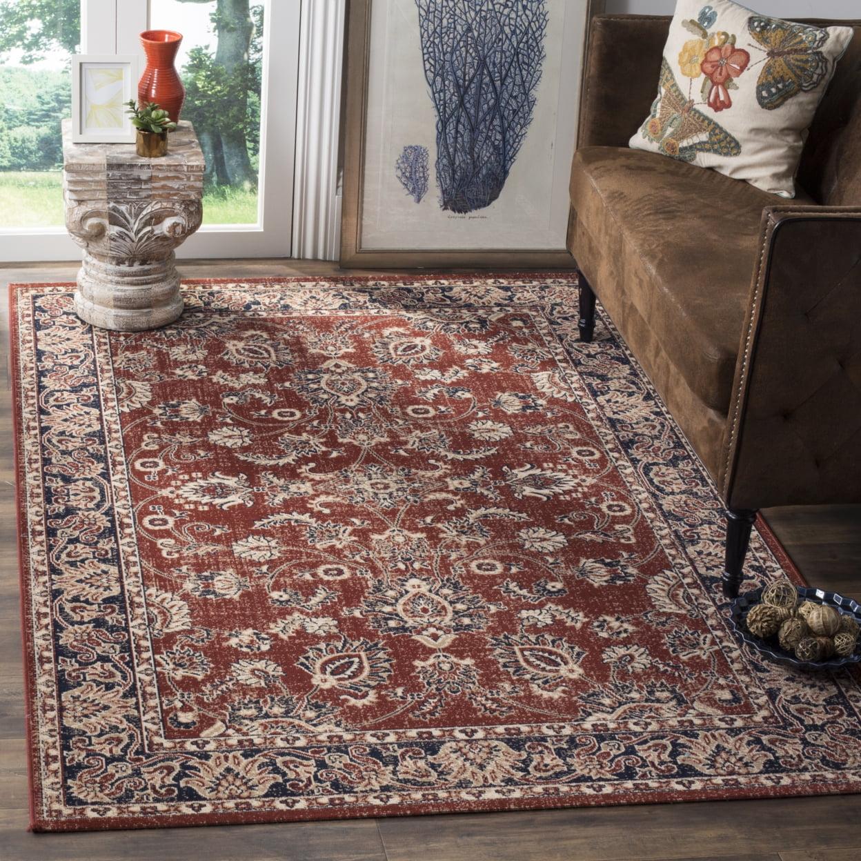 Rust and Navy Rectangular Cotton Stain-Resistant Rug