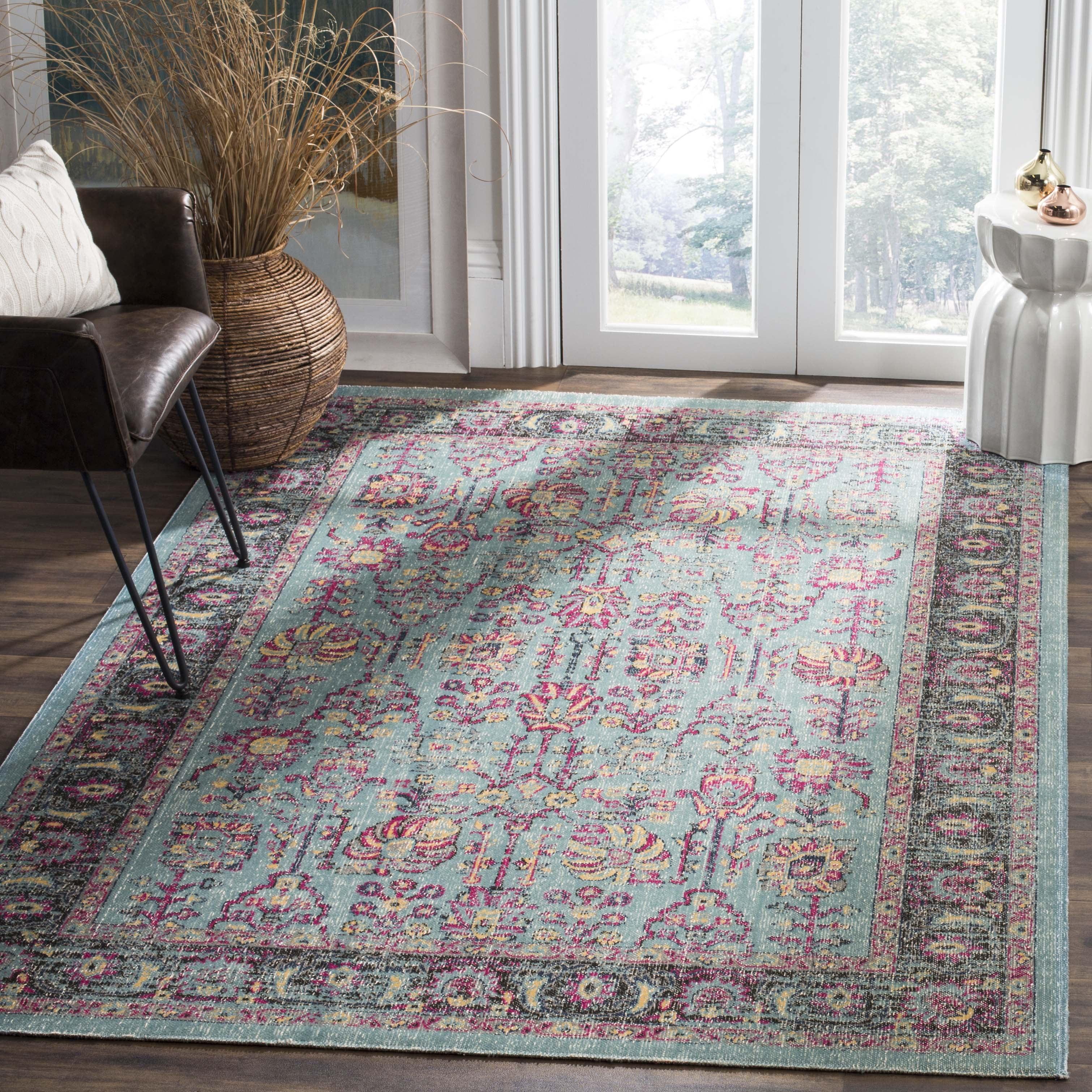 Light Blue and Black Rectangular Stain-Resistant Synthetic Rug