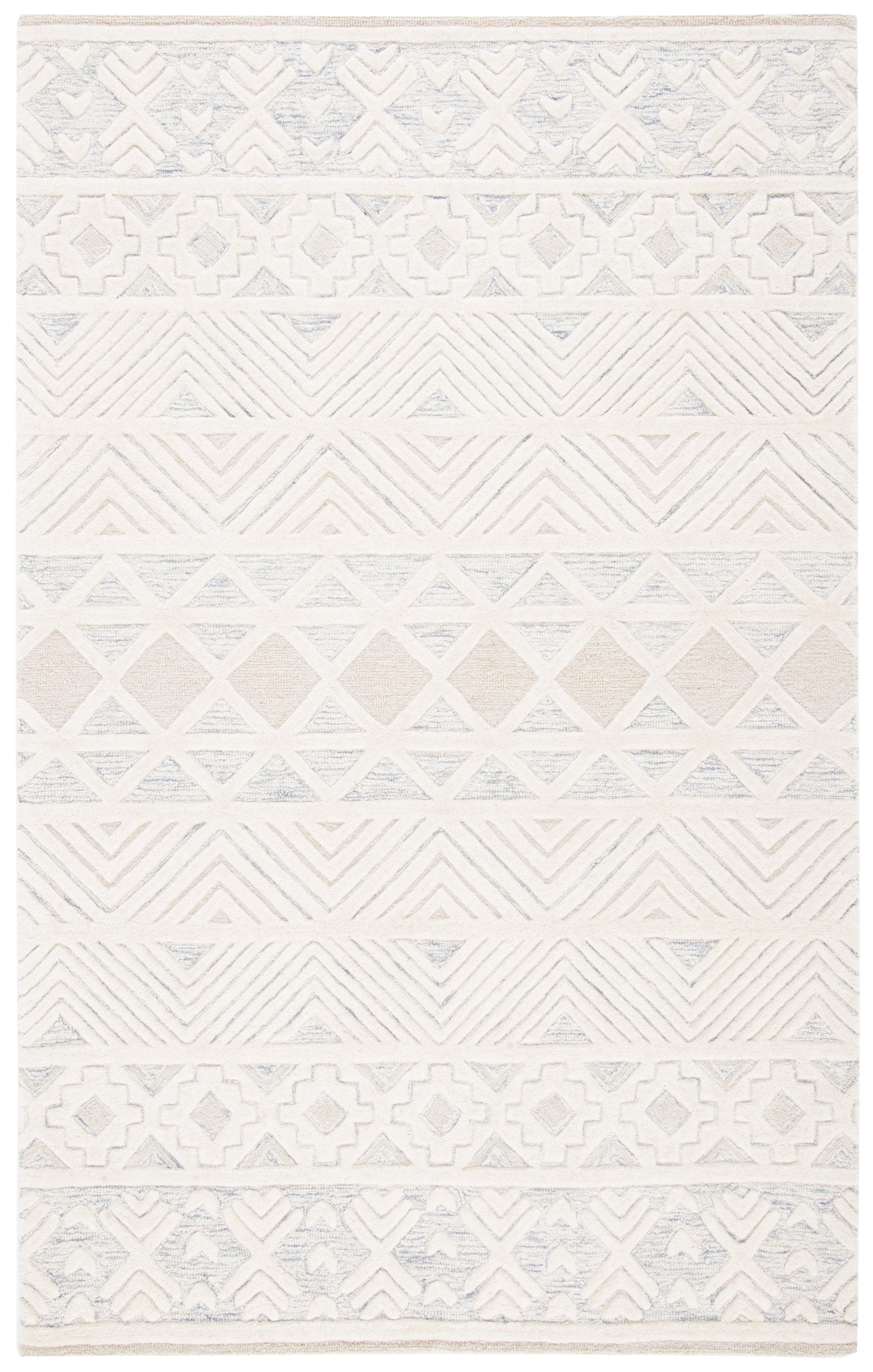 Ivory and Light Grey Hand-Tufted Wool Area Rug